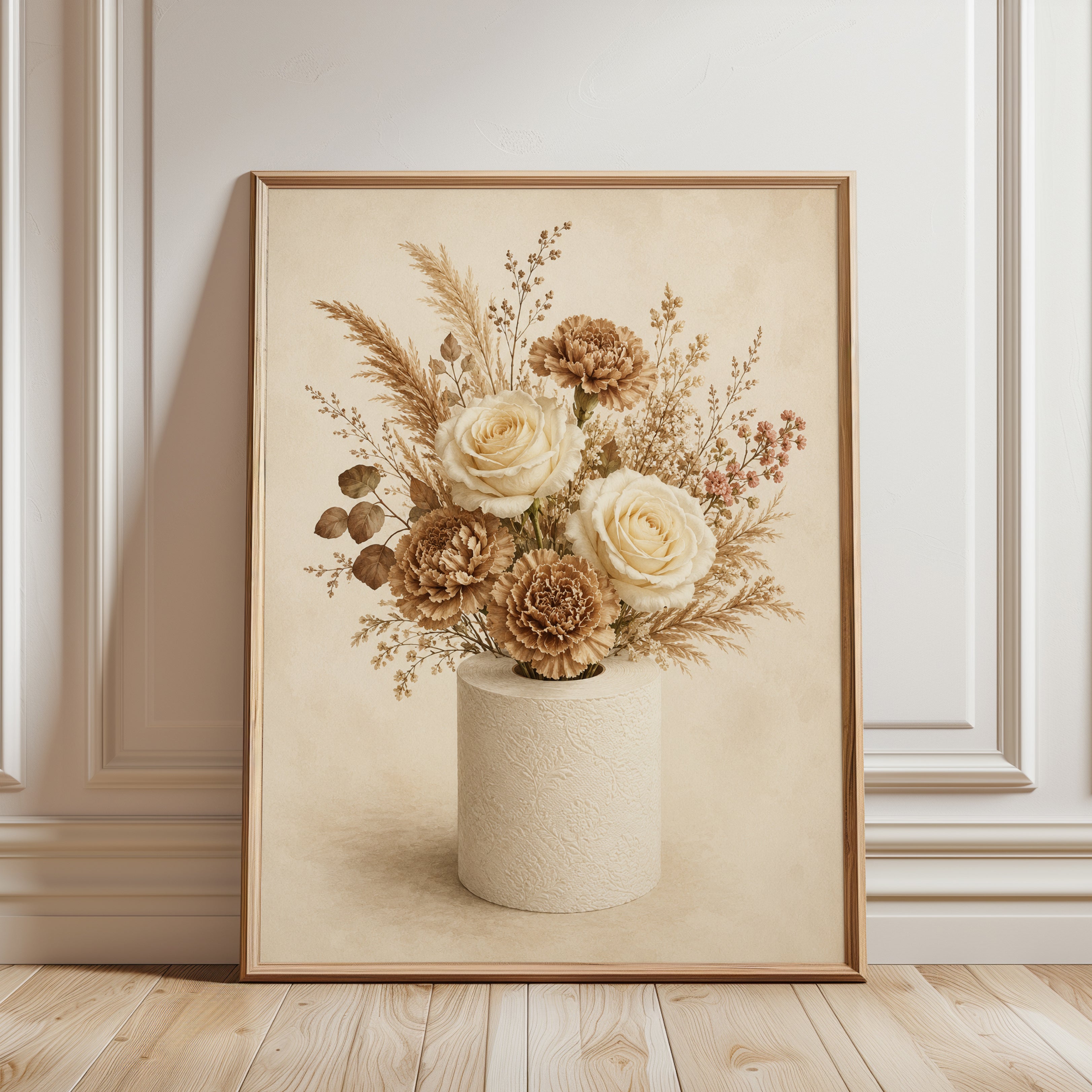 Dried Flower Wall Art – Neutral Floral Print - framed detail