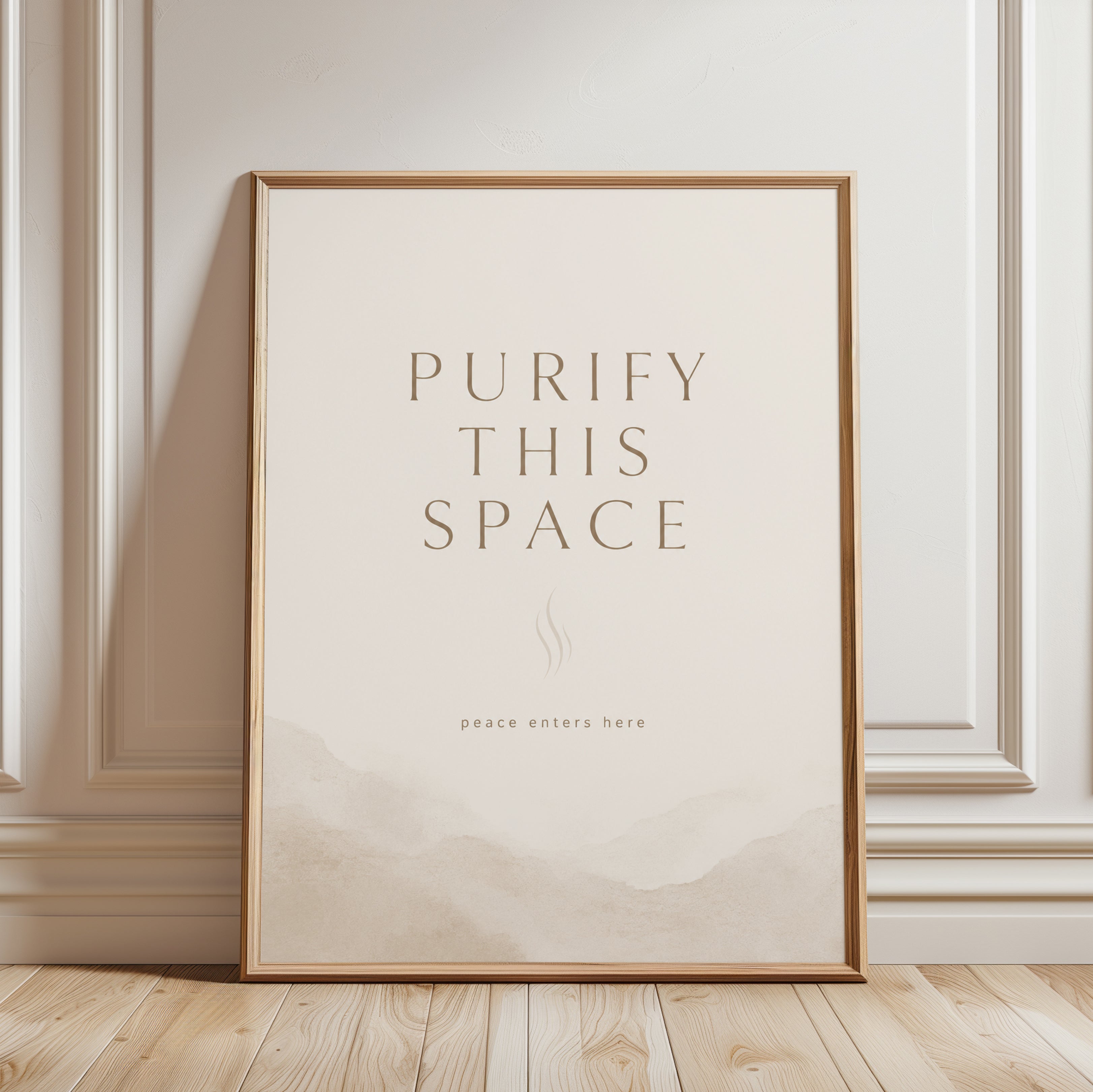 Purify This Space Typography Print: Minimalist Beige Wellness Art - framed detail