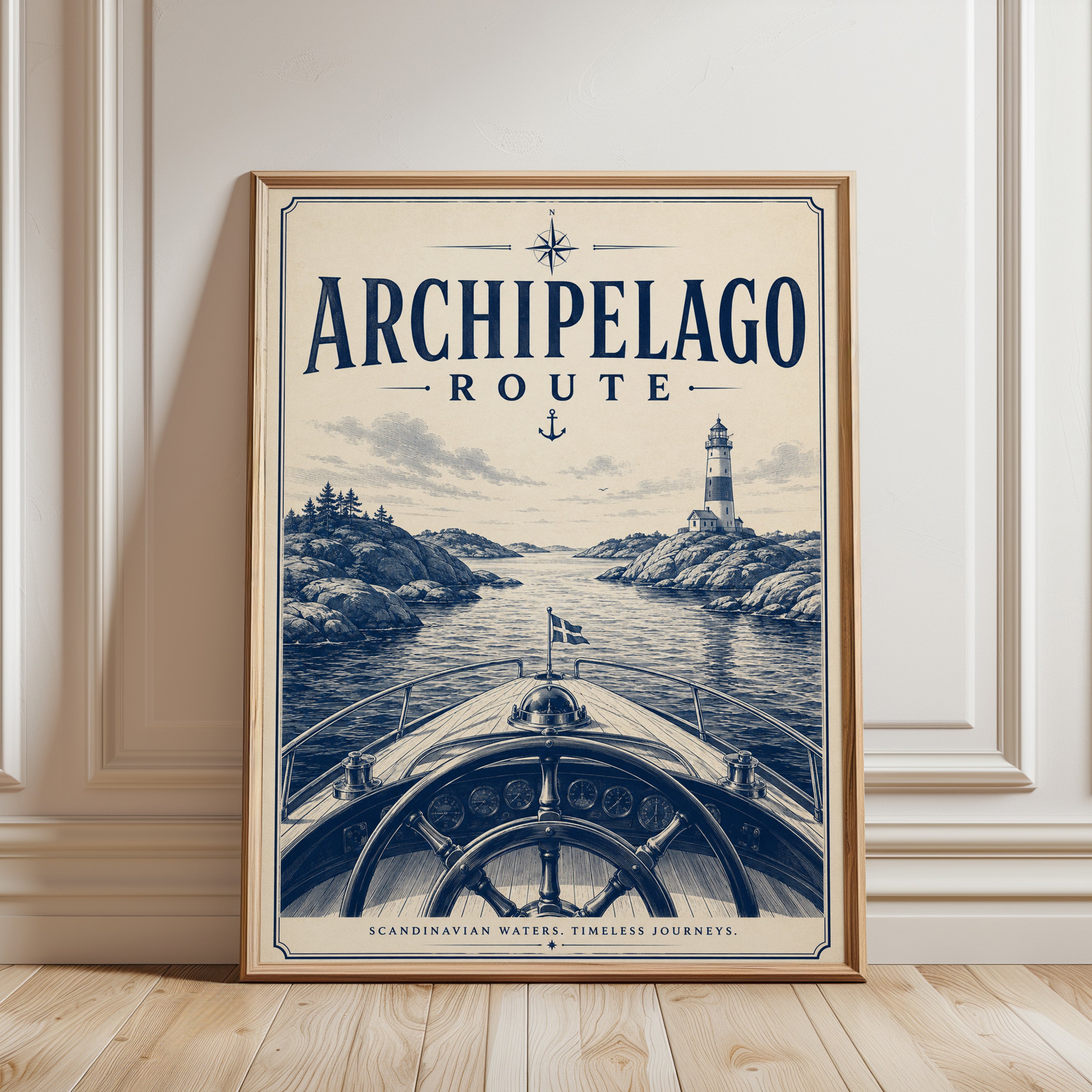 Nautical Travel Poster – Vintage Coastal Art - framed detail