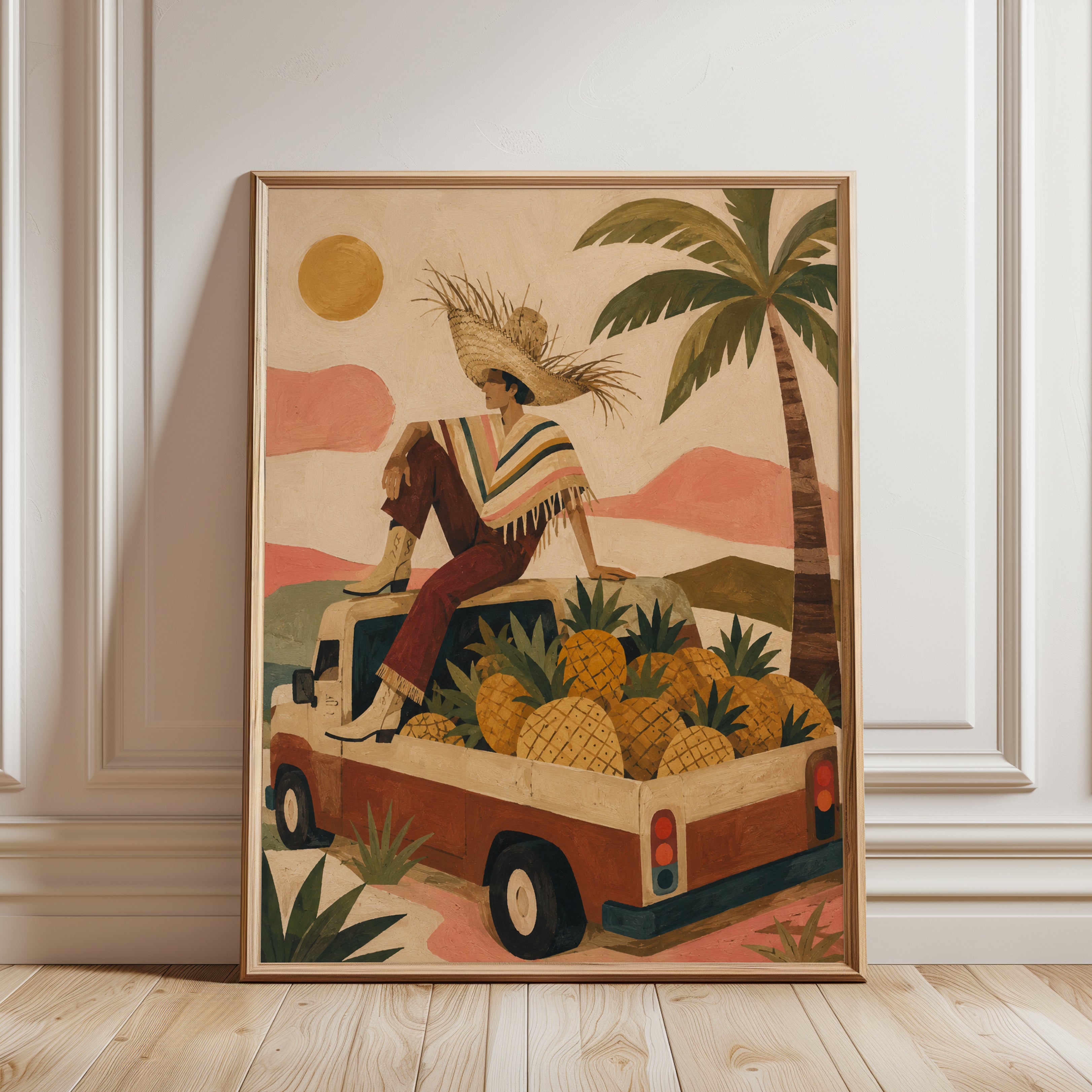 Tropical Vintage Poster – Palm Tree Wall Art - framed detail