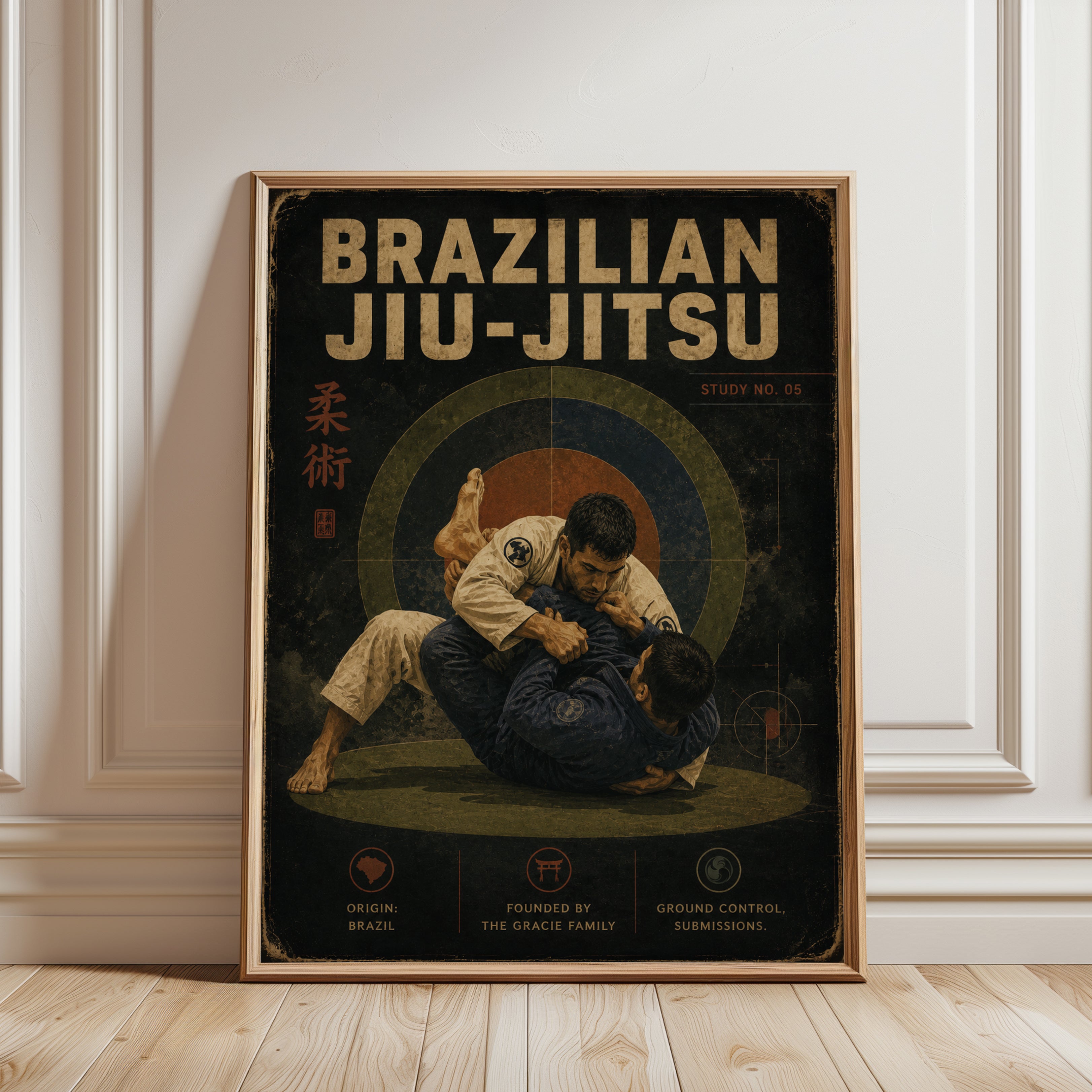 Martial Arts Print: Brazilian Jiu-Jitsu Vintage Style - framed detail