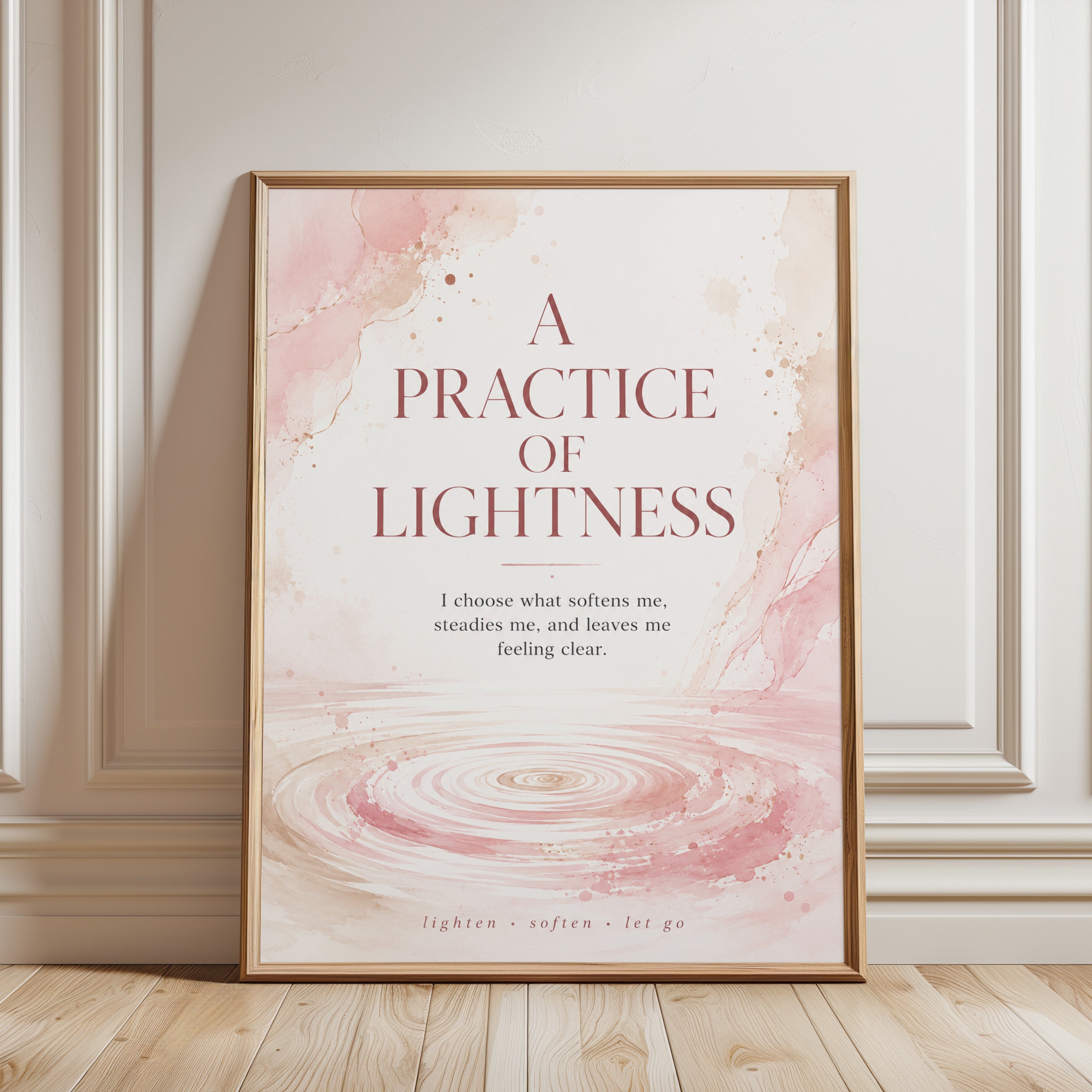 Practice of Lightness Art Print: Pink Watercolor Typography - framed detail