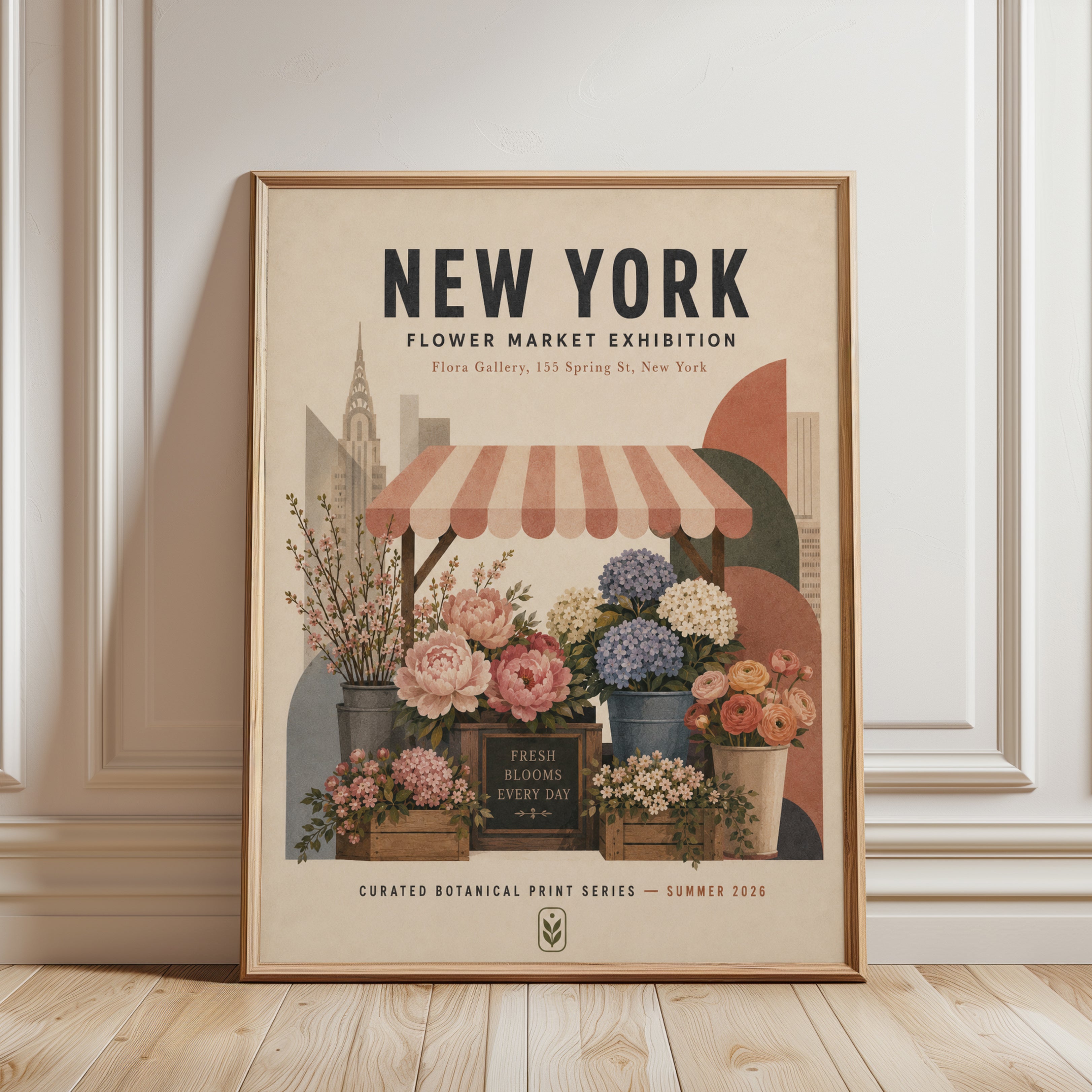 New York Flower Market Print — Vintage Botanical Illustration - framed detail