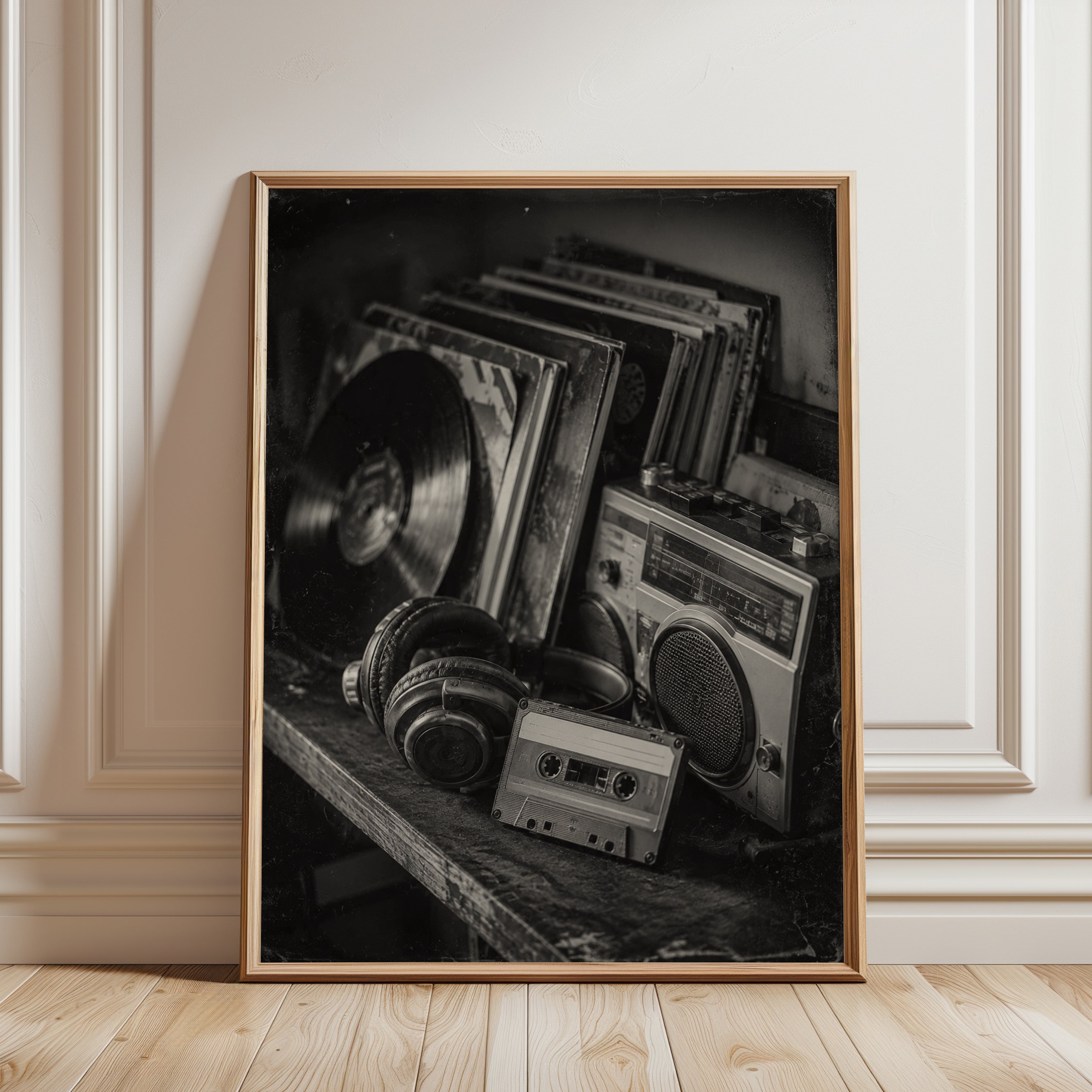 Vintage Music Collection Wall Art: Black and White Photography - framed detail