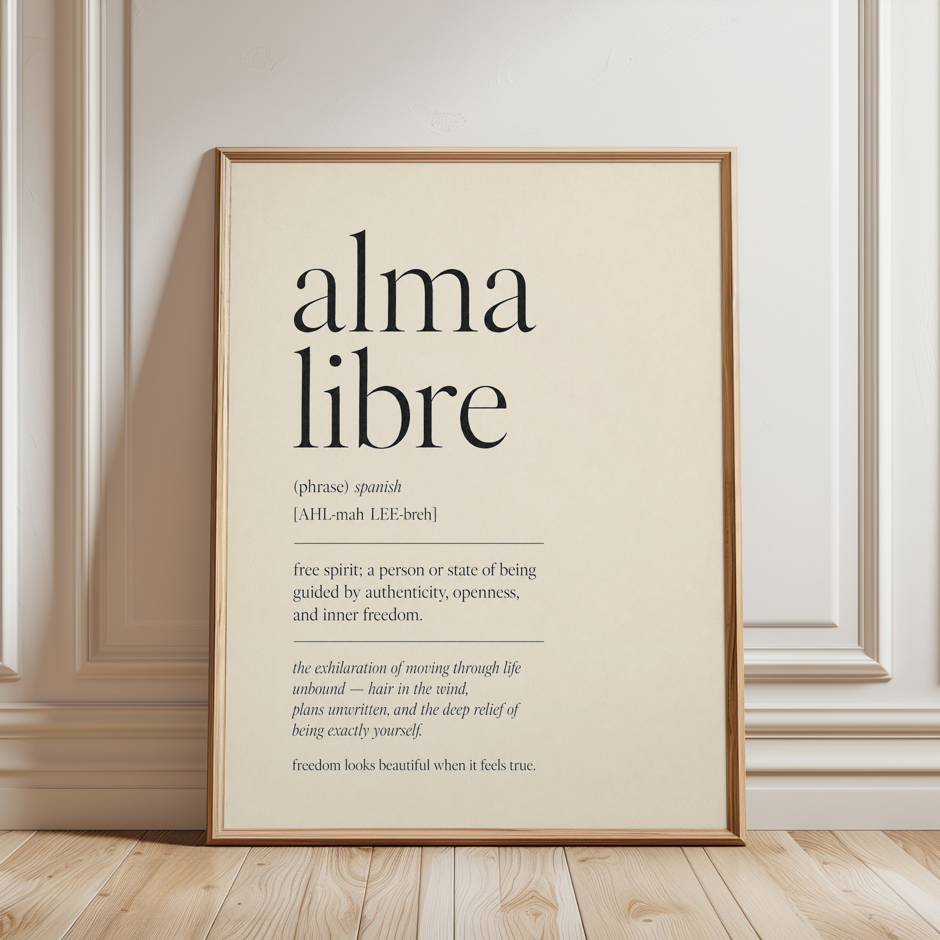 Spanish Definition Print: Alma Libre Typography - framed detail