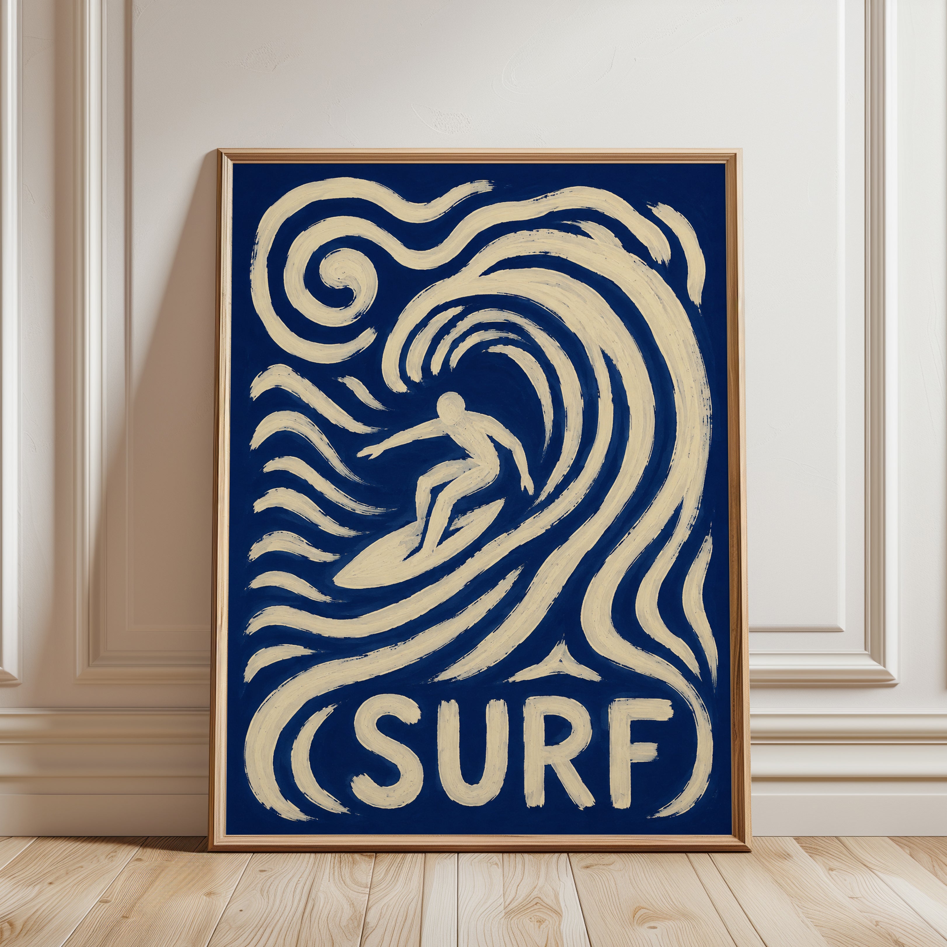 Retro Surf Art Print – Vintage Wave Wall Decor - framed detail