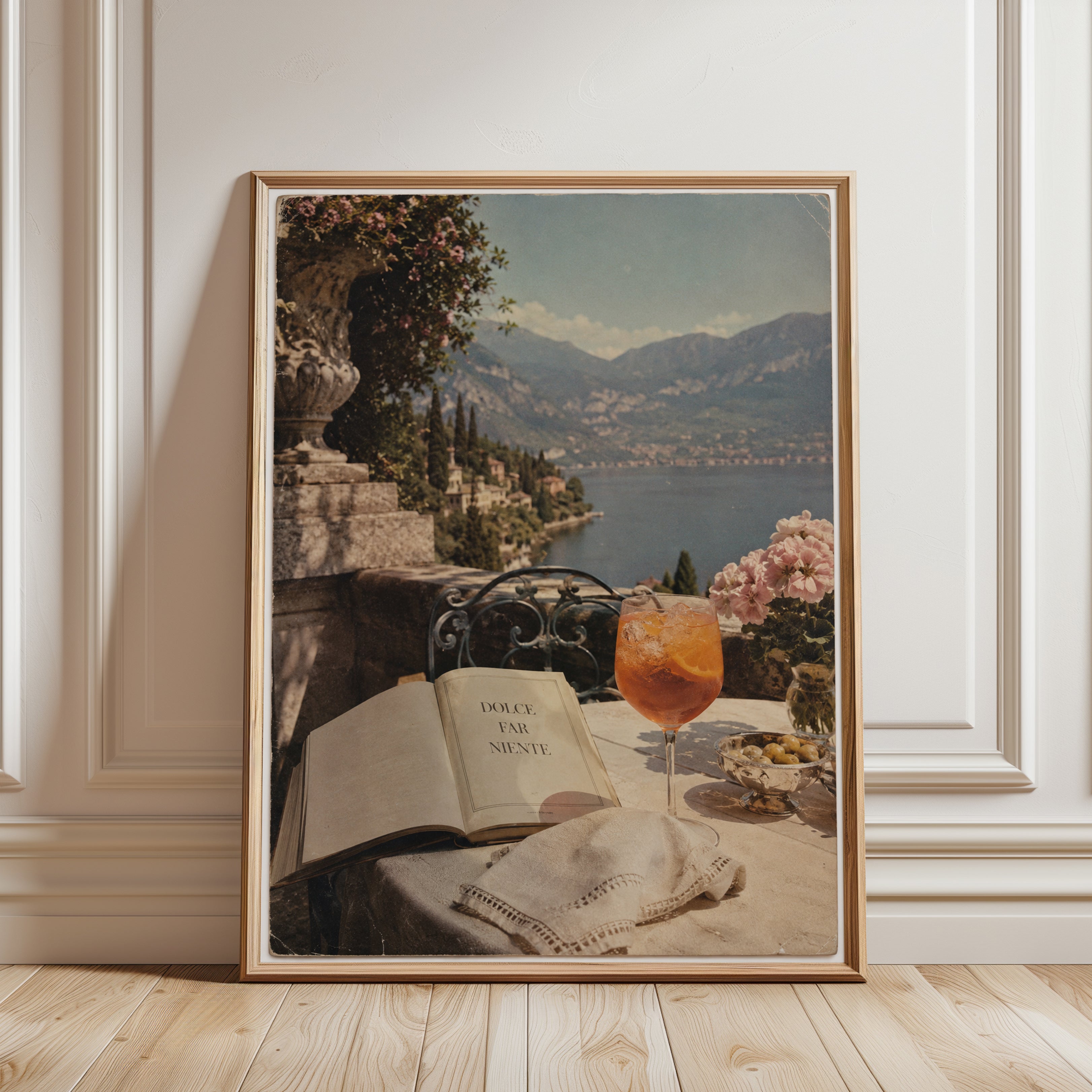Italian Terrace Print – Lake View Wall Art - framed detail