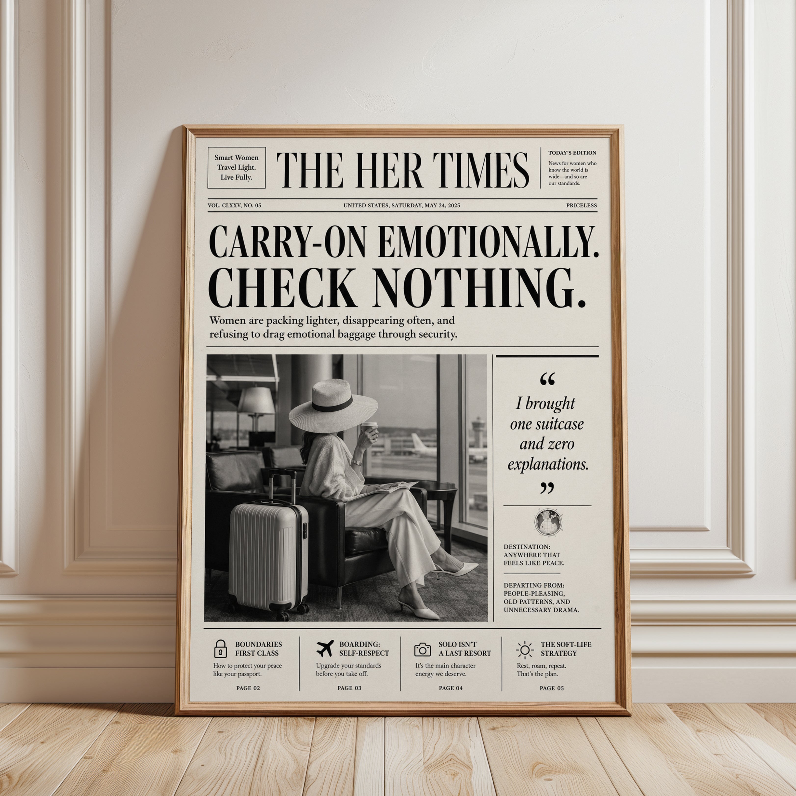 The Her Times Newspaper Art Print: Vintage Editorial Design - framed detail