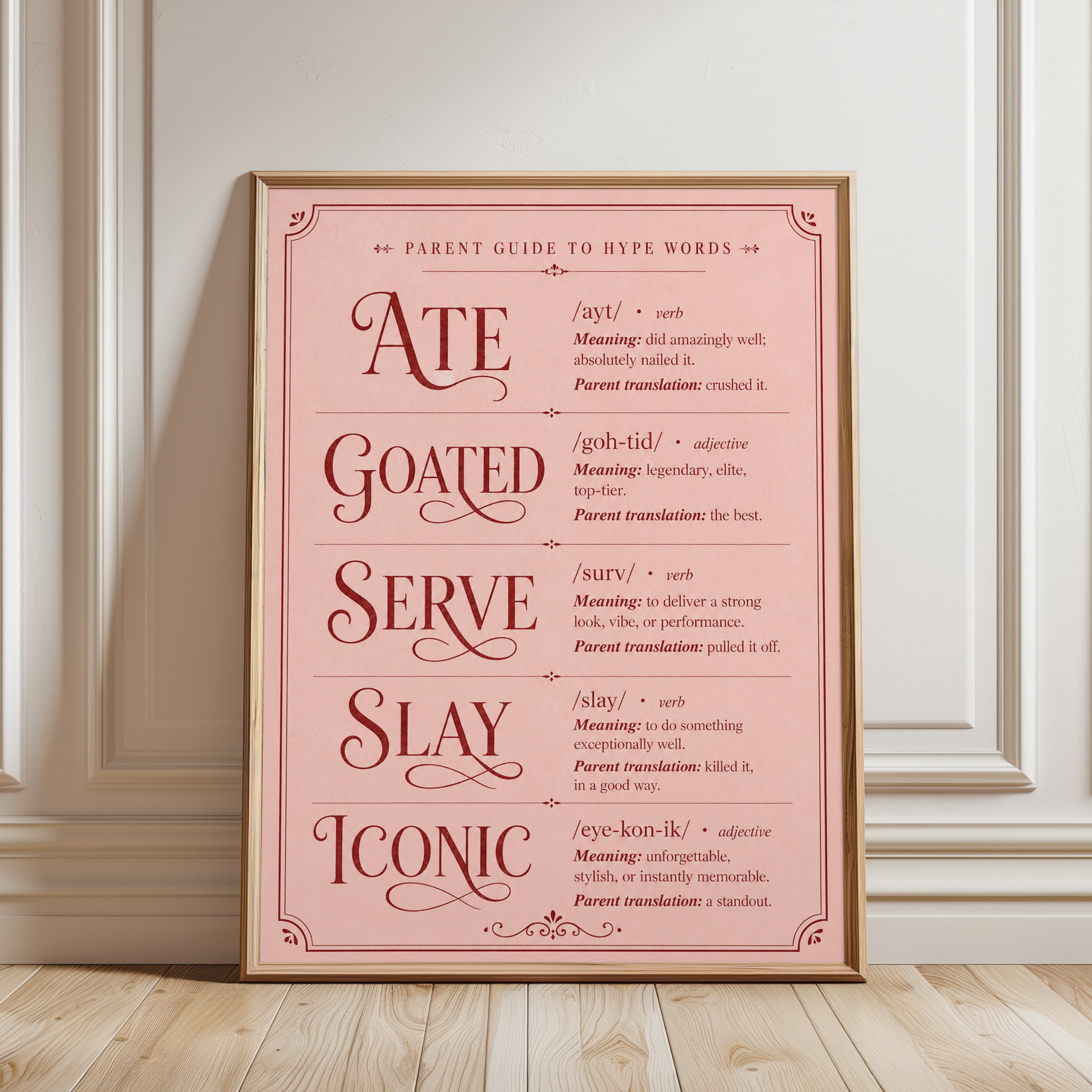 Parenting Wall Art – Funny Parent Guide Print - framed detail