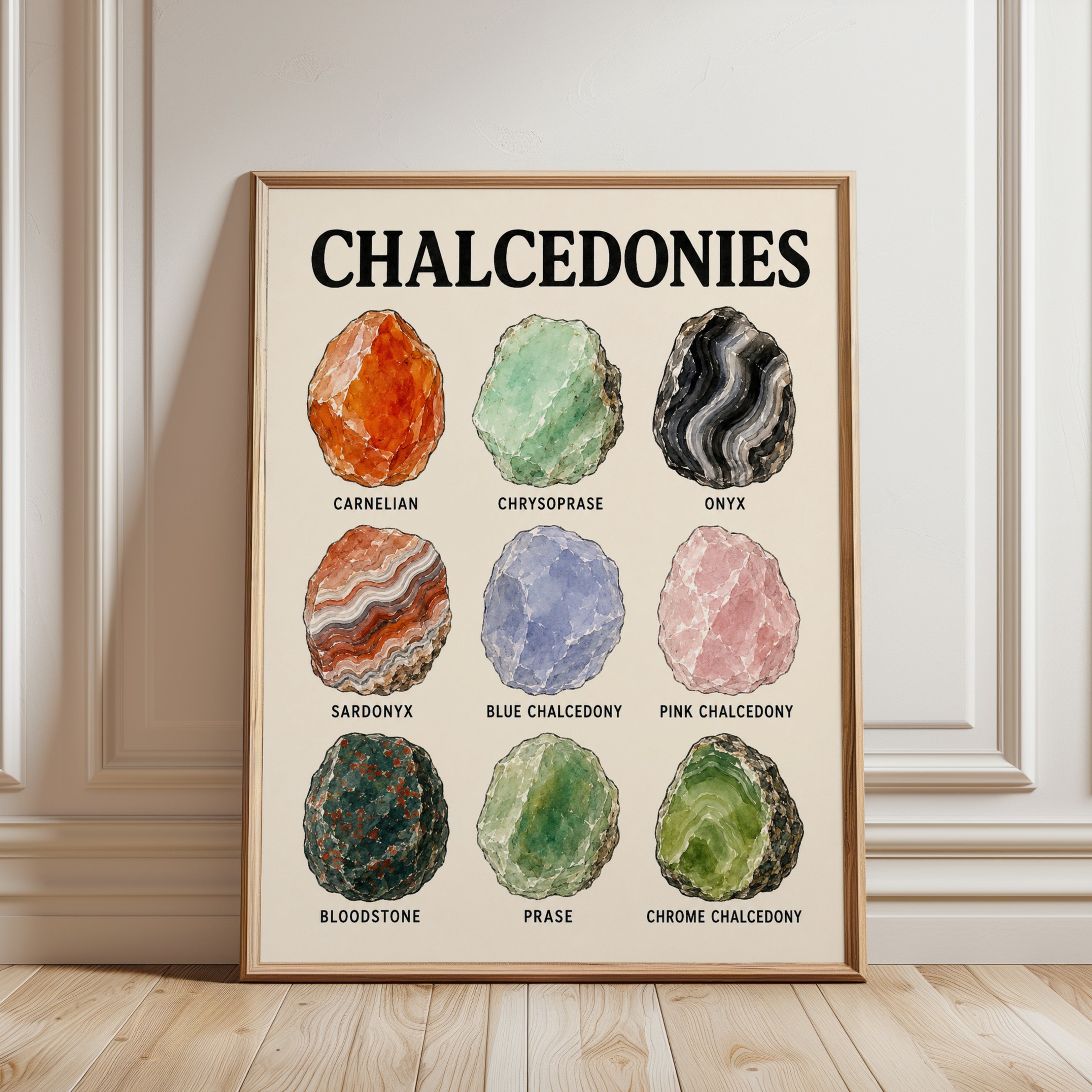 Chalcedony Stone Collection Print: Vintage Geology Chart Art - framed detail