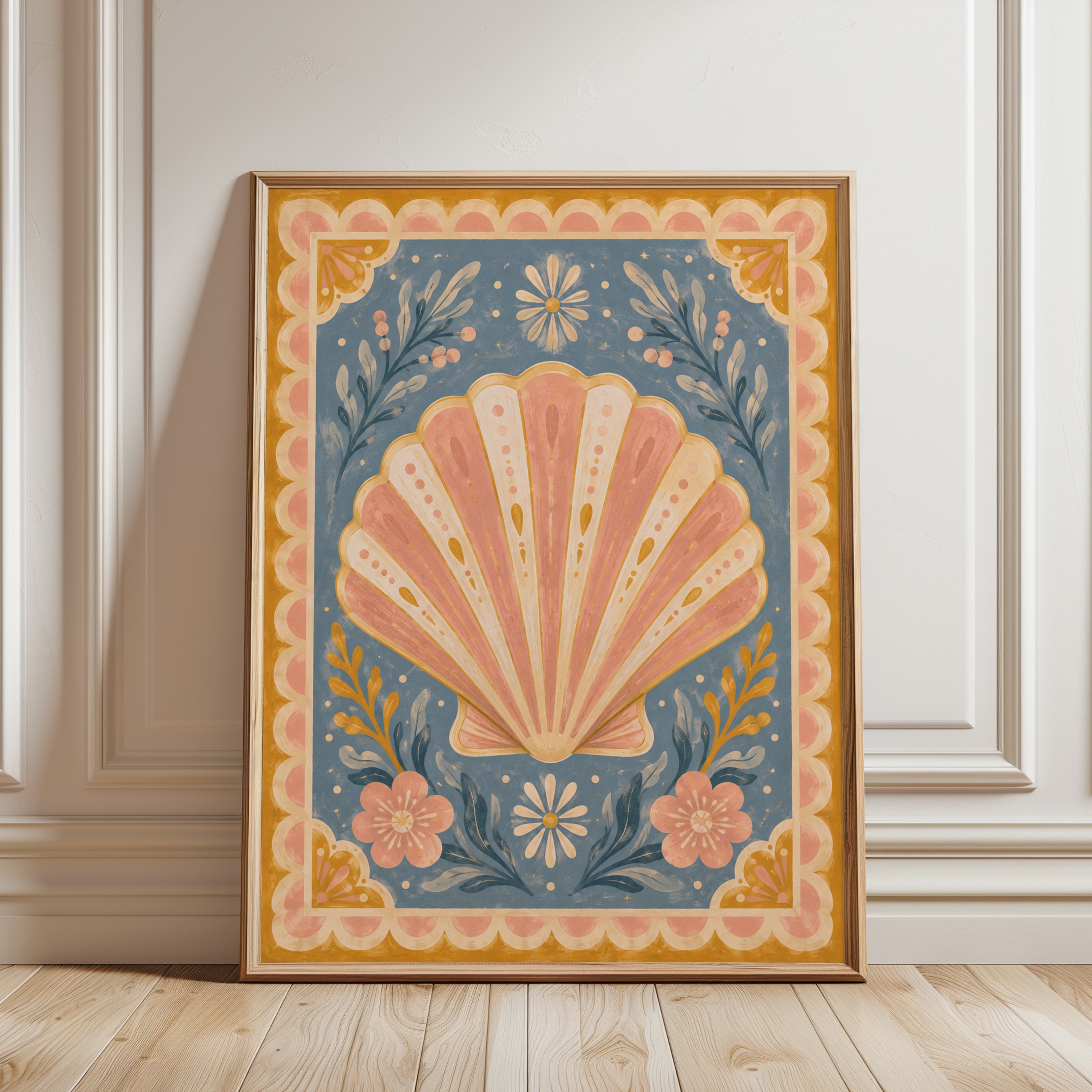 Seashell Wall Art – Coastal Decor Print - framed detail