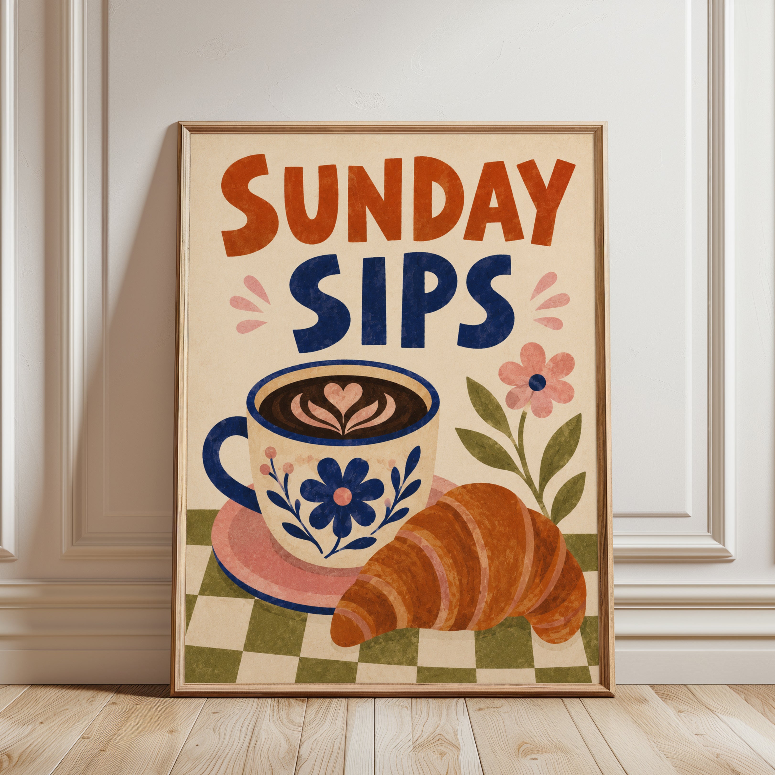 Coffee Wall Art – Sunday Sips Kitchen Print - framed detail
