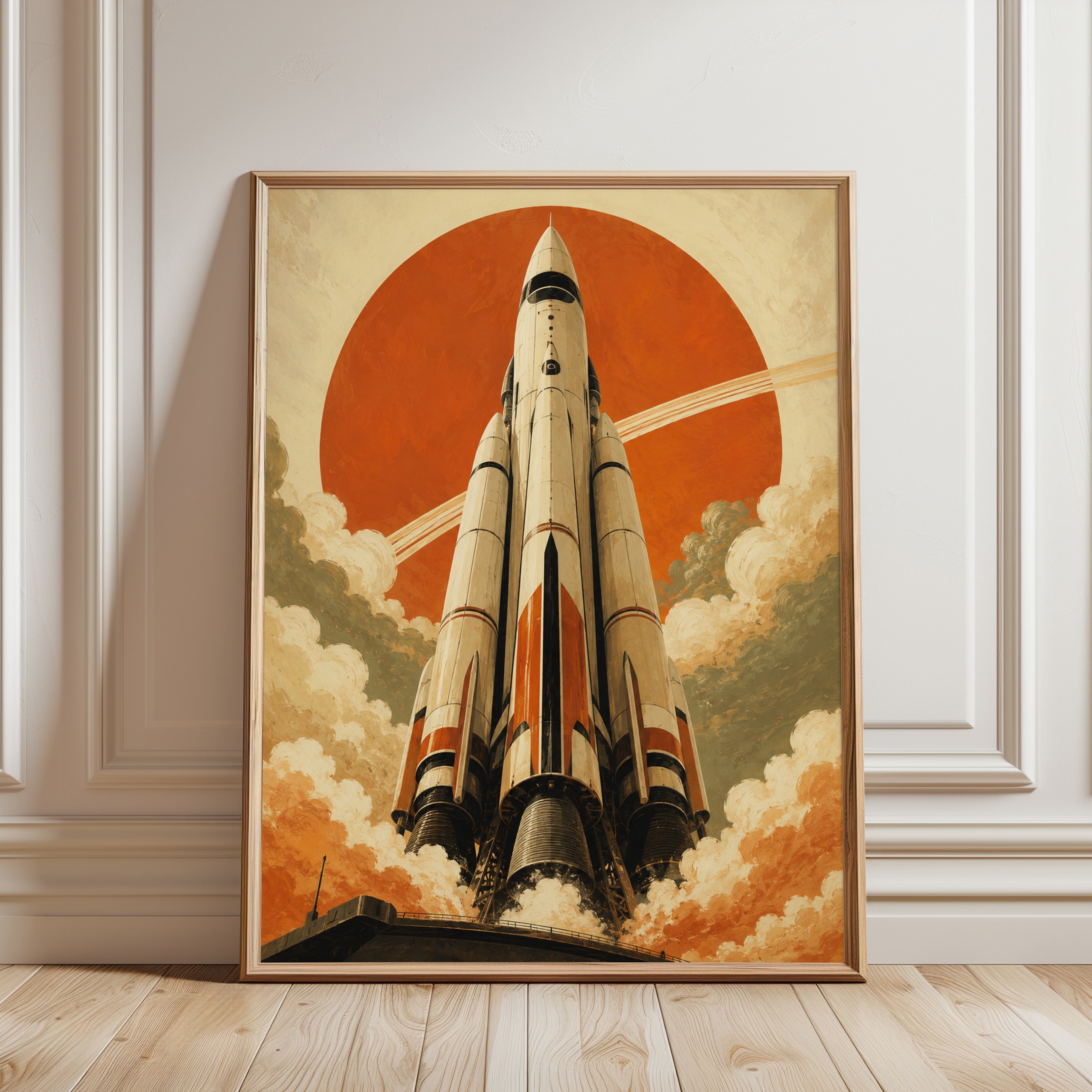 Vintage Rocket Poster – Space Wall Art - framed detail