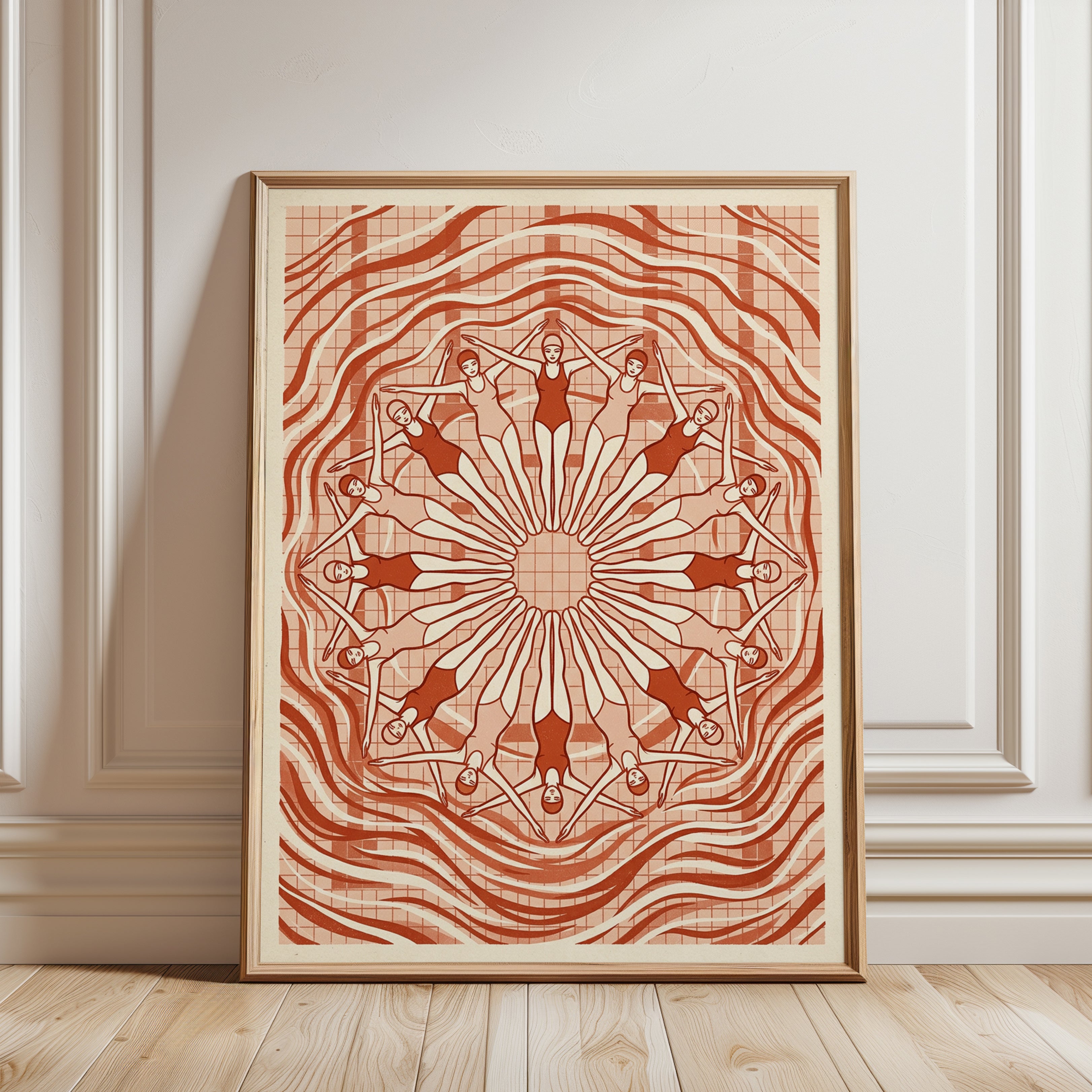 Synchronized Swimming Art Print — Retro Geometric Kaleidoscope - framed detail