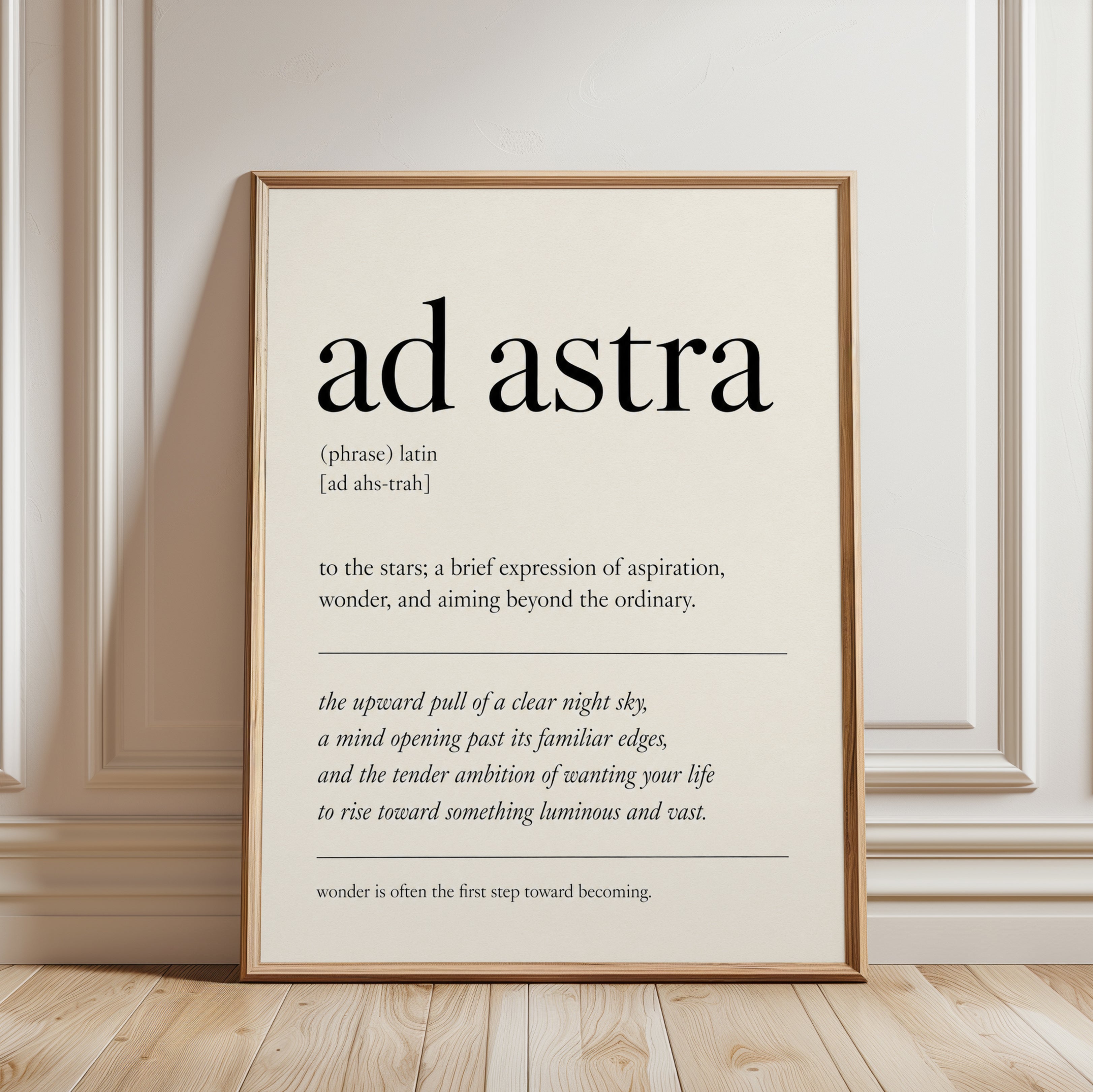 Ad Astra Latin Quote Print: Minimalist Typography Wall Art - framed detail