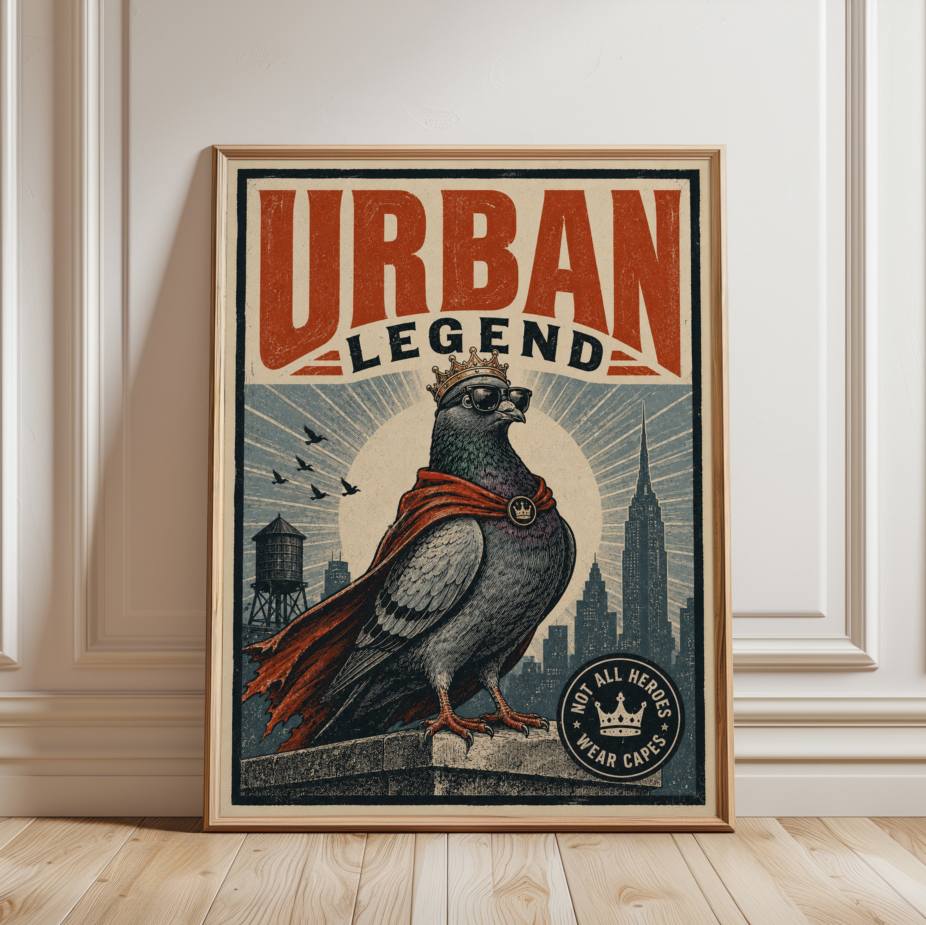 Pigeon Wall Art: Retro Propaganda Poster - framed detail