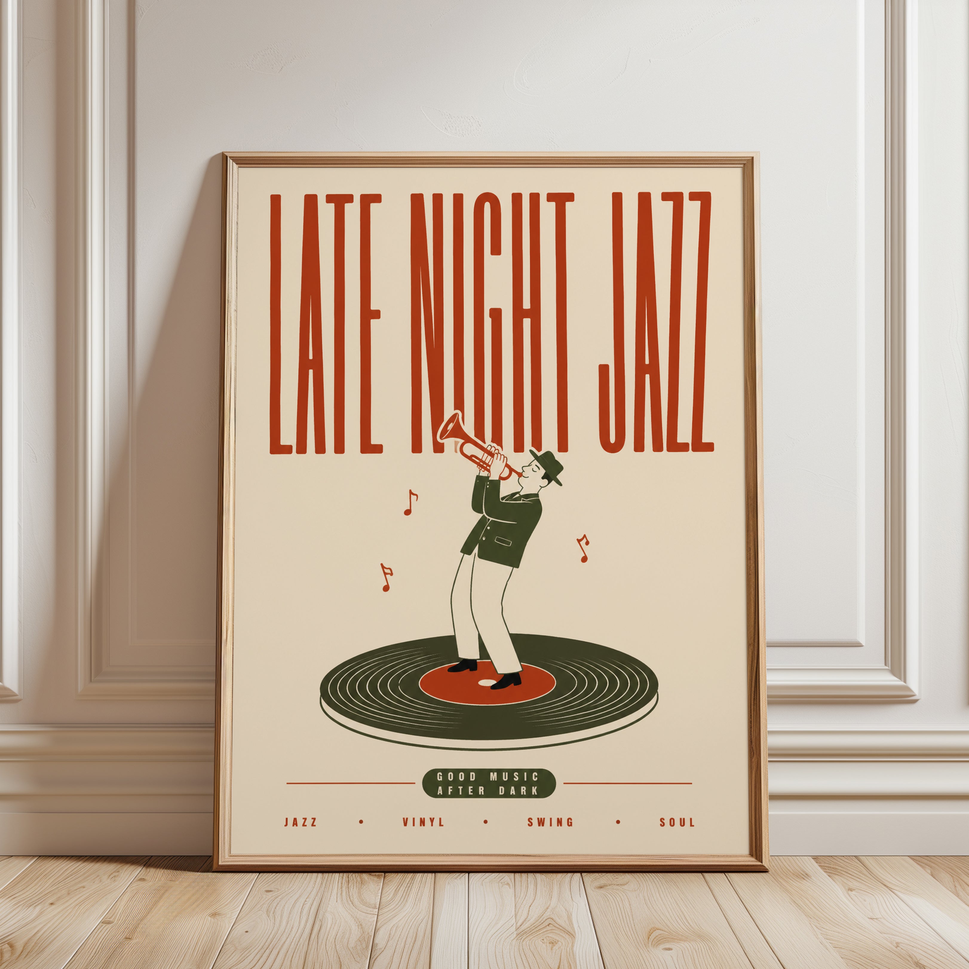 Mid-Century Jazz Poster – Retro Musician - framed detail
