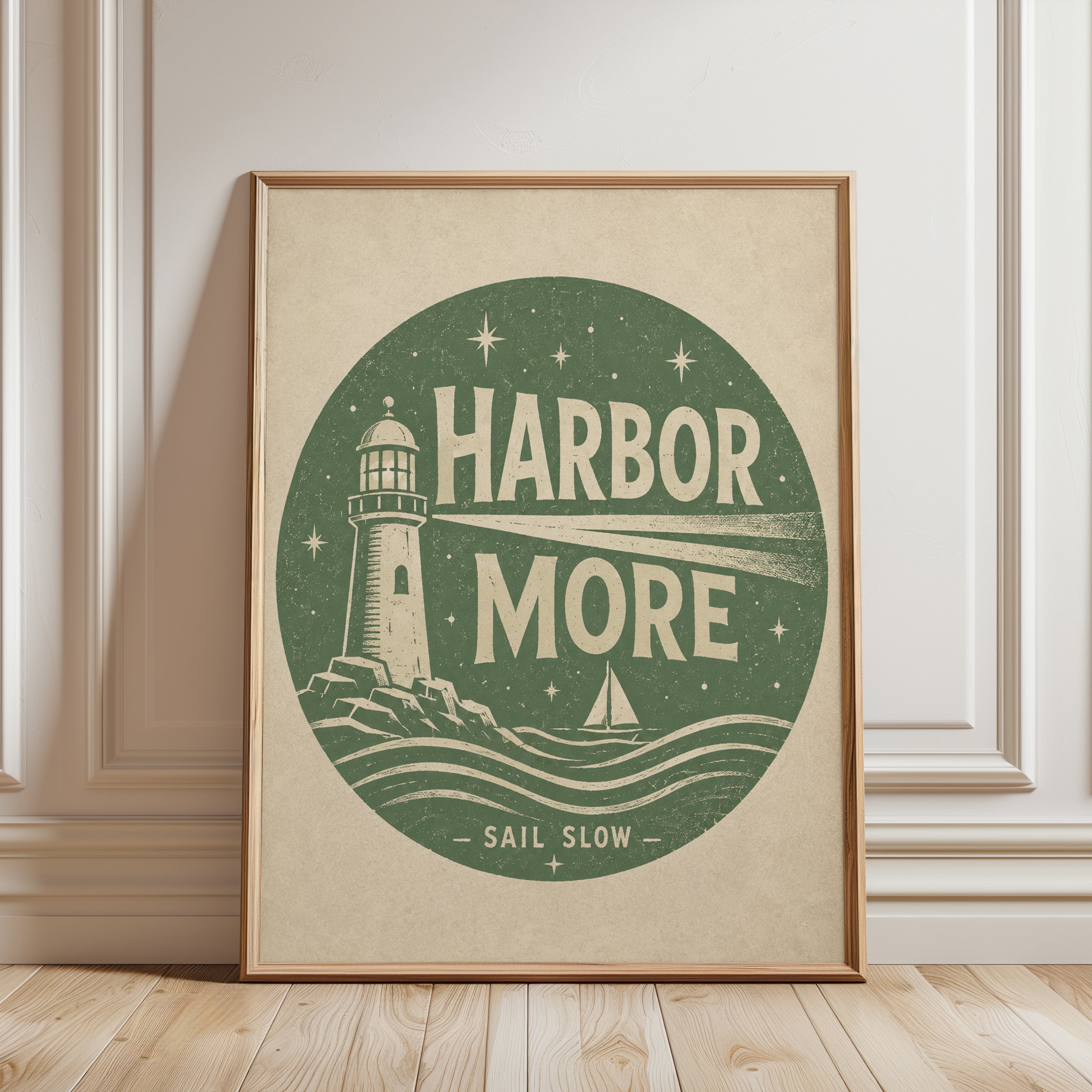 Lighthouse Wall Art: Vintage Coastal Style - framed detail