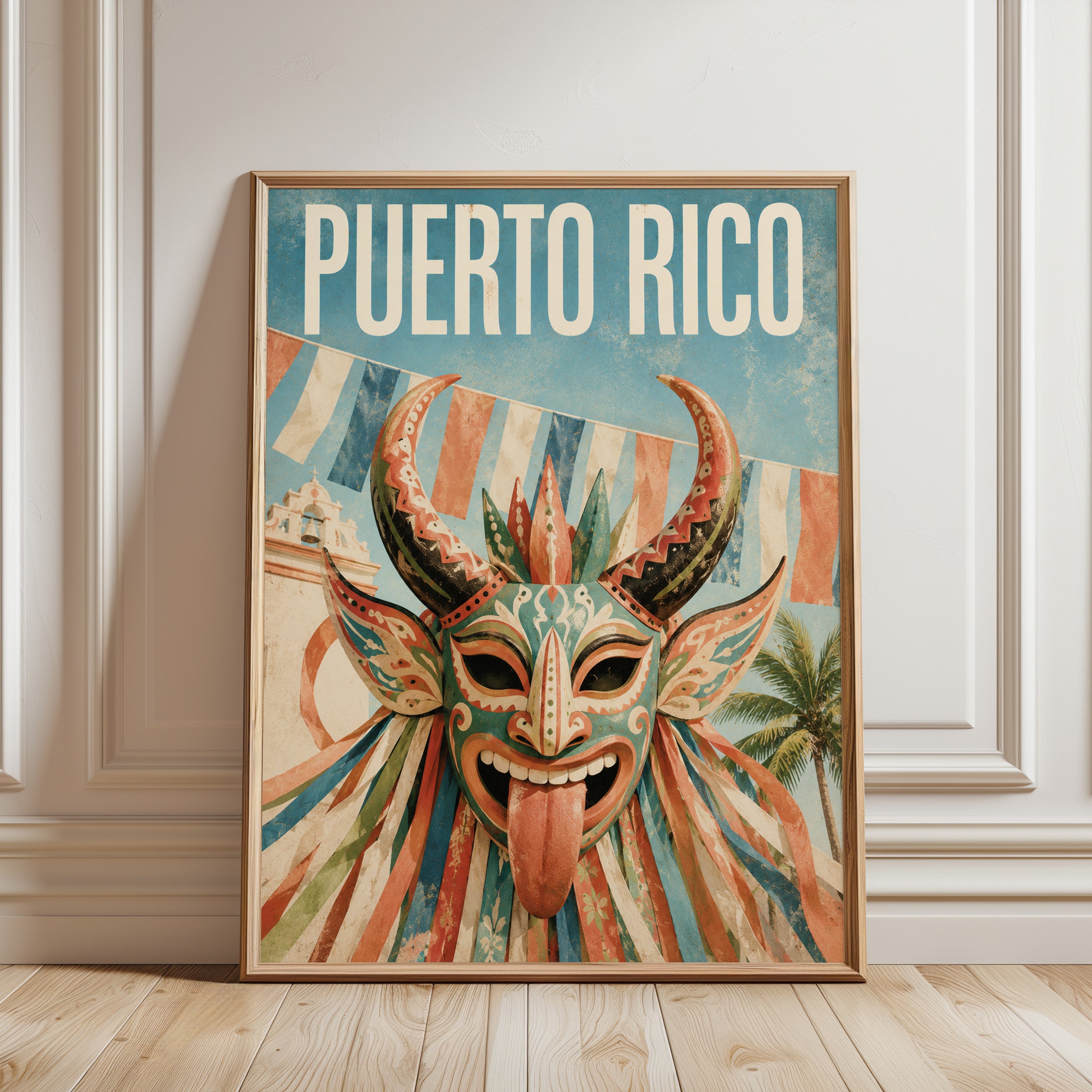 Puerto Rico Poster – Vintage Travel Wall Art - framed detail