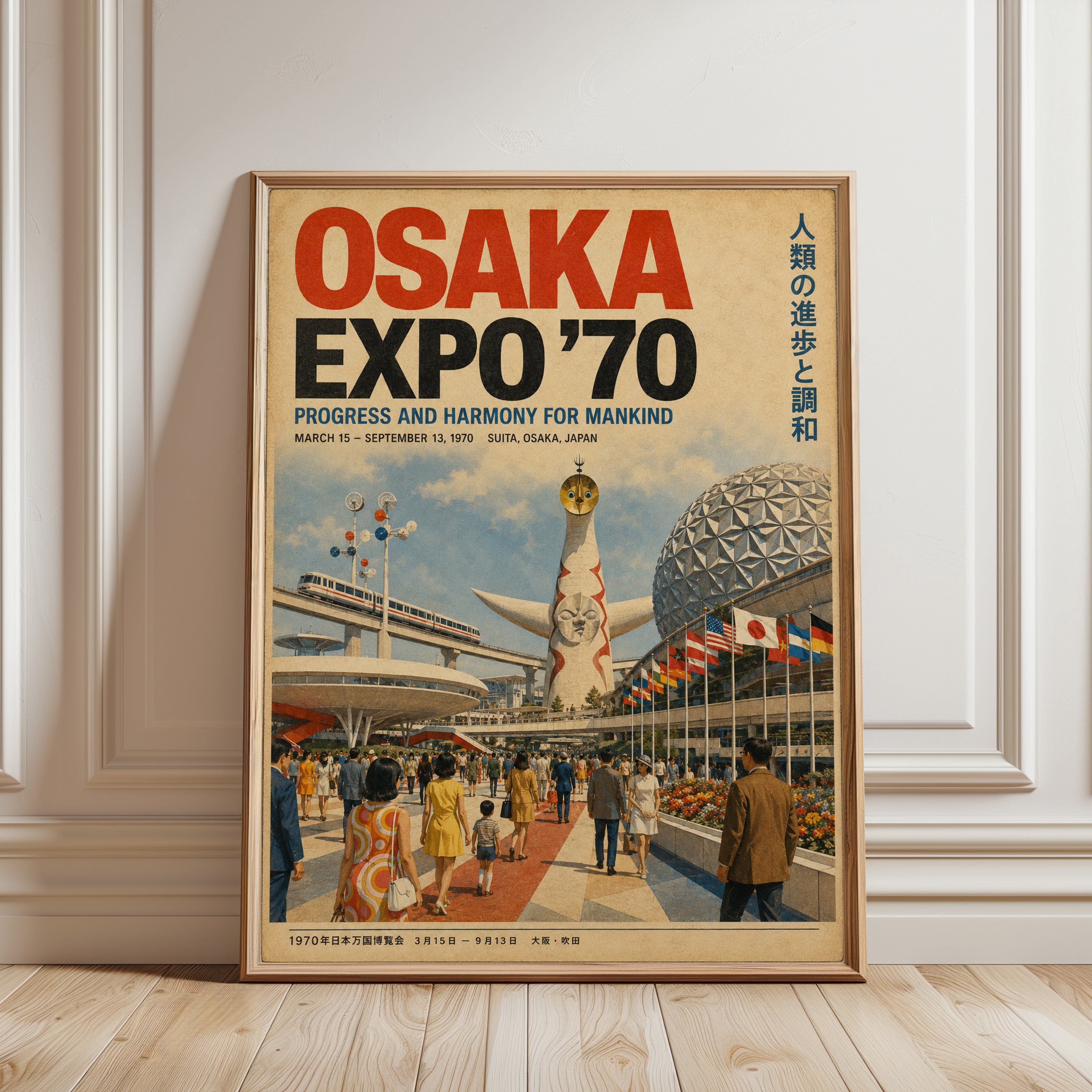 Vintage Expo Poster – Retro Japan Travel Print - framed detail