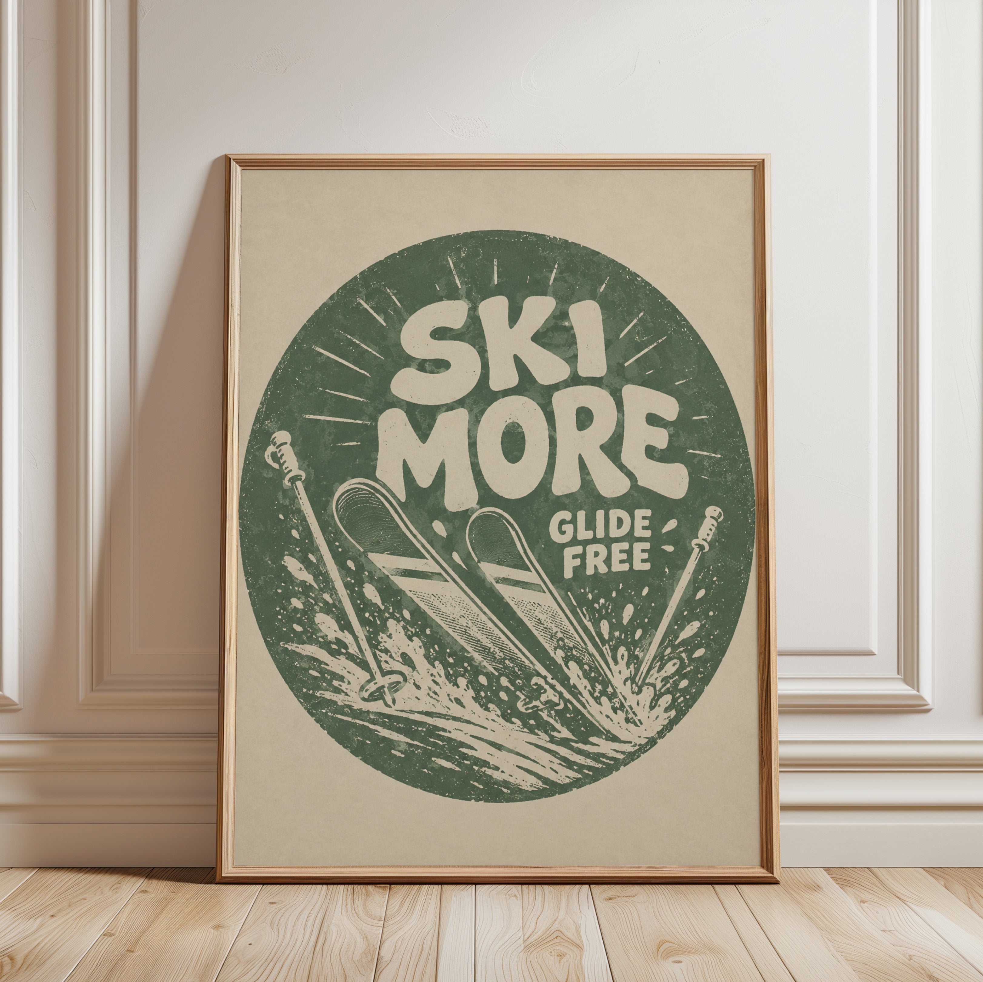 Ski Poster Print: Vintage Retro Design - framed detail