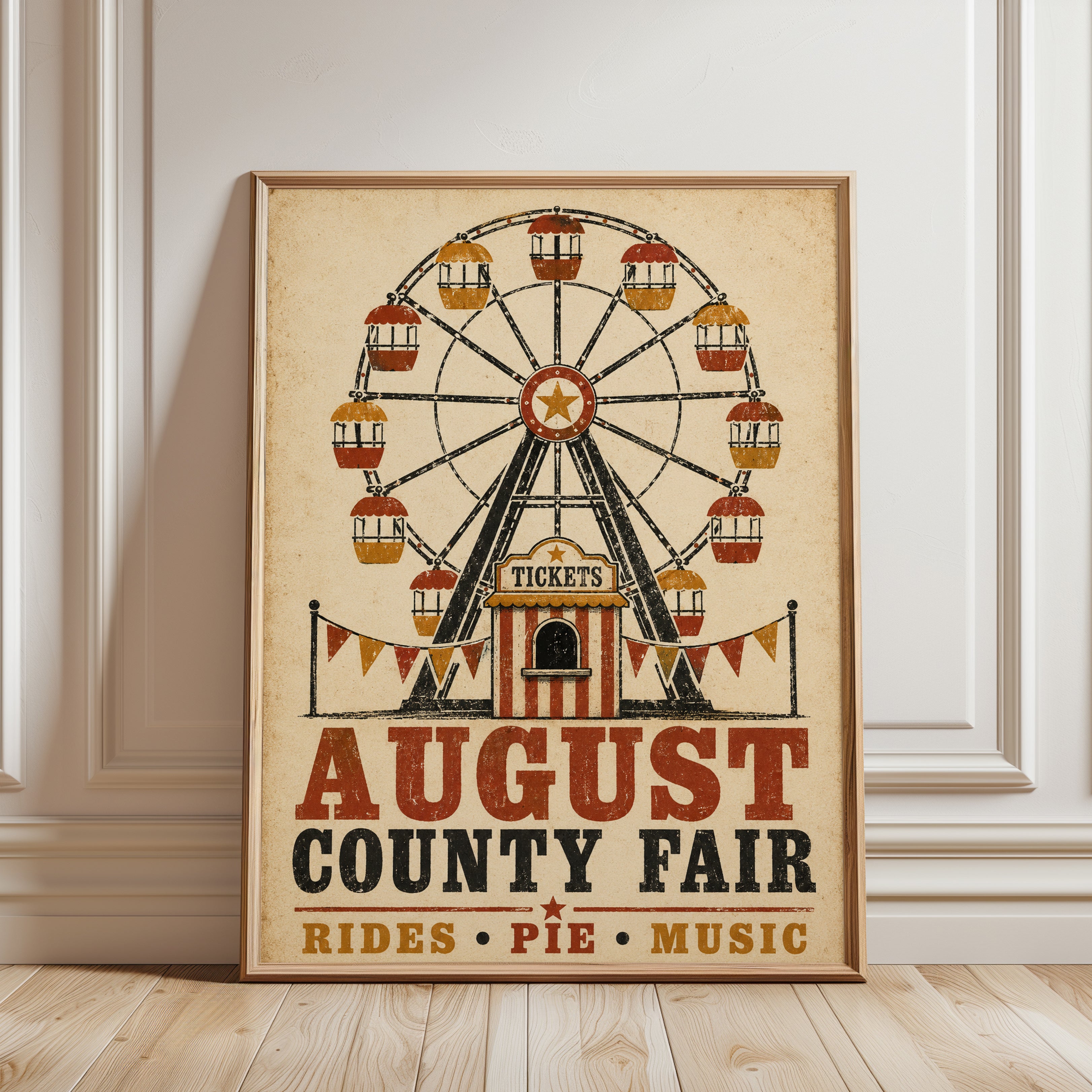 Vintage Fair Poster – Ferris Wheel Wall Art - framed detail