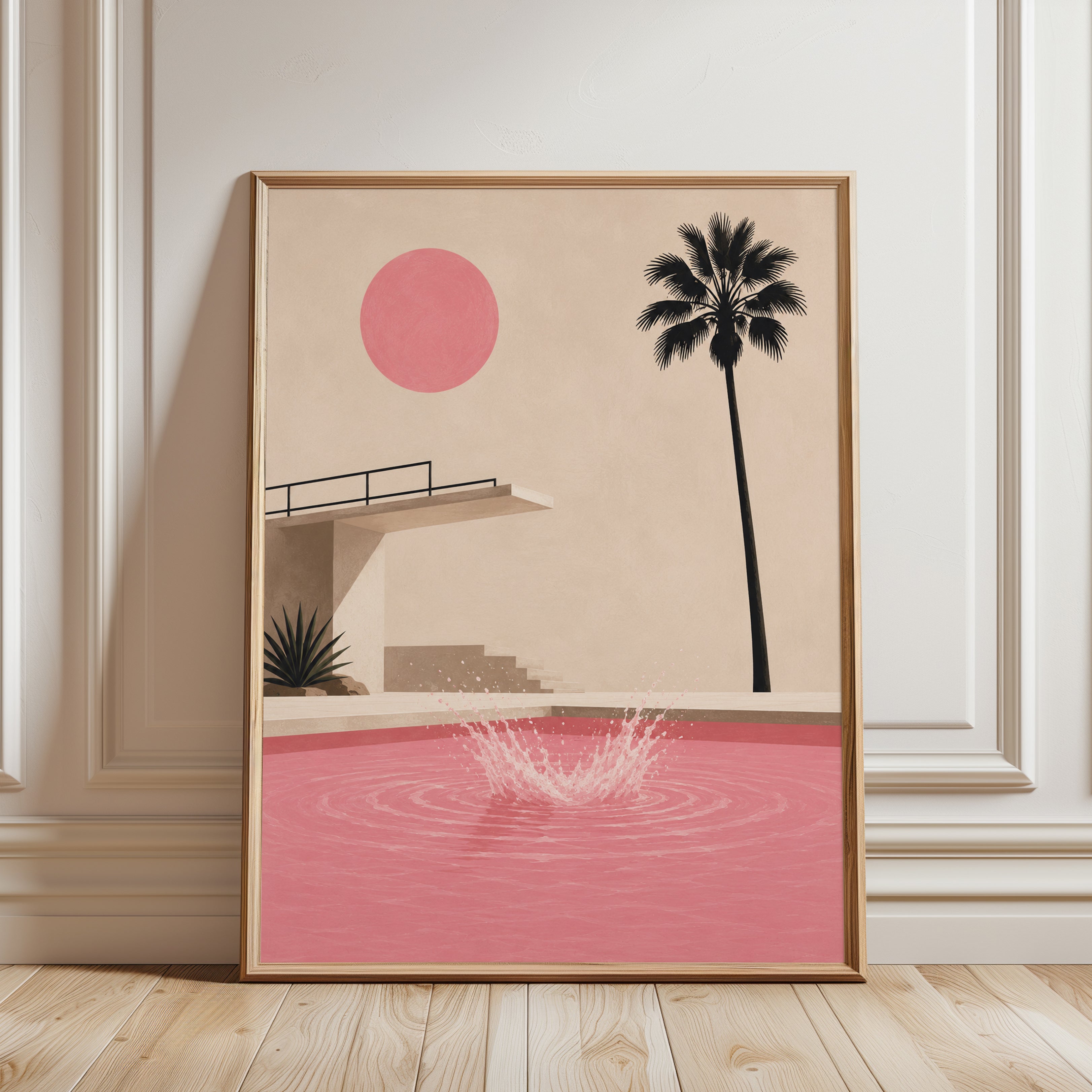 Palm Tree Wall Art – Pink Pool Print - framed detail