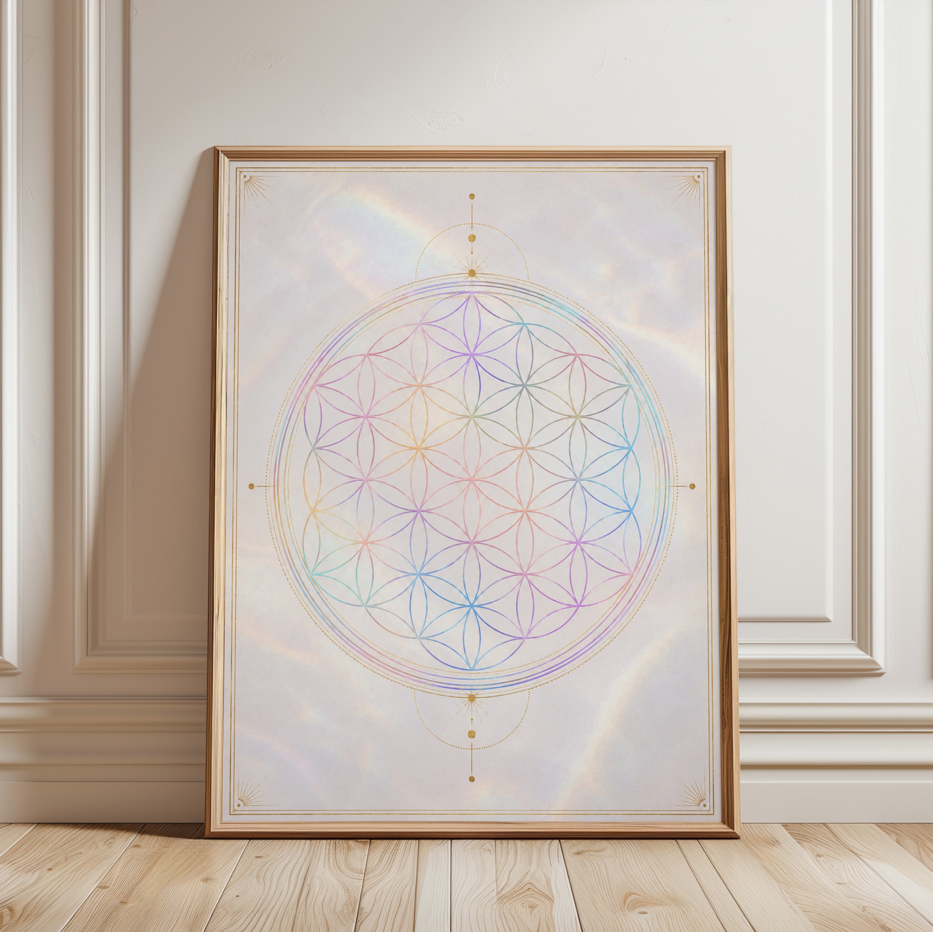 Sacred Geometry Wall Art: Flower of Life Mandala - framed detail