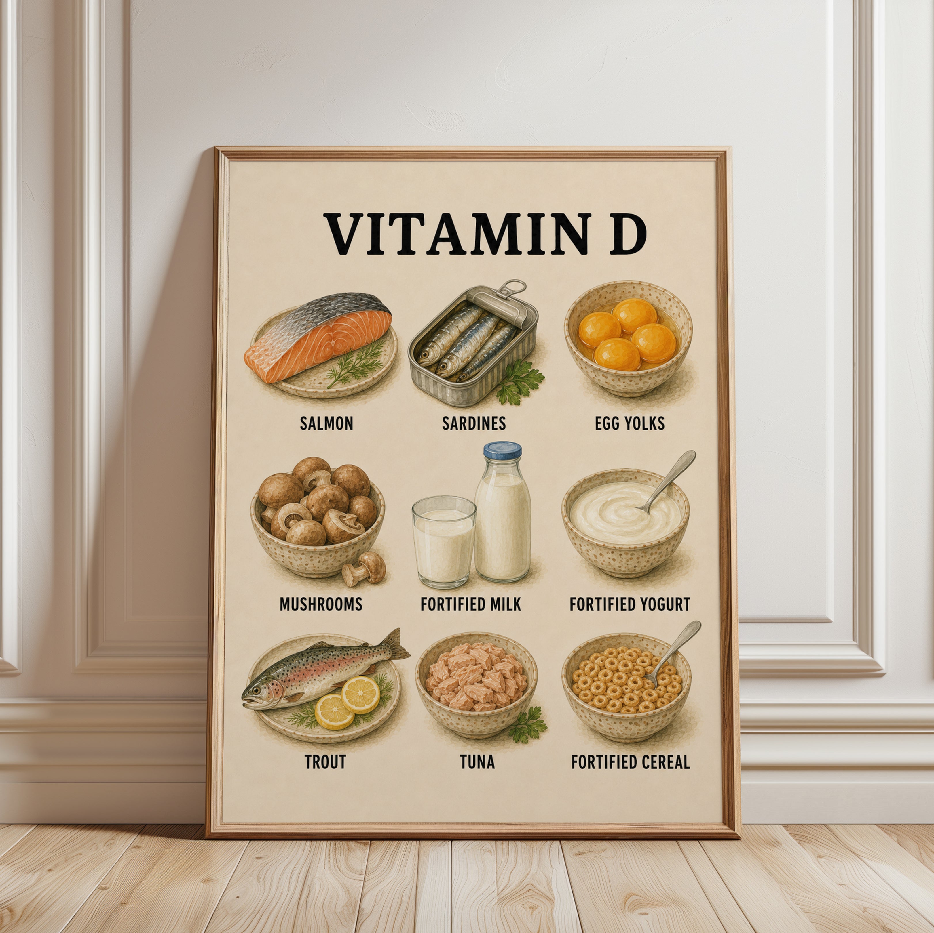 Vitamin D Foods Poster – Kitchen Wall Art - framed detail