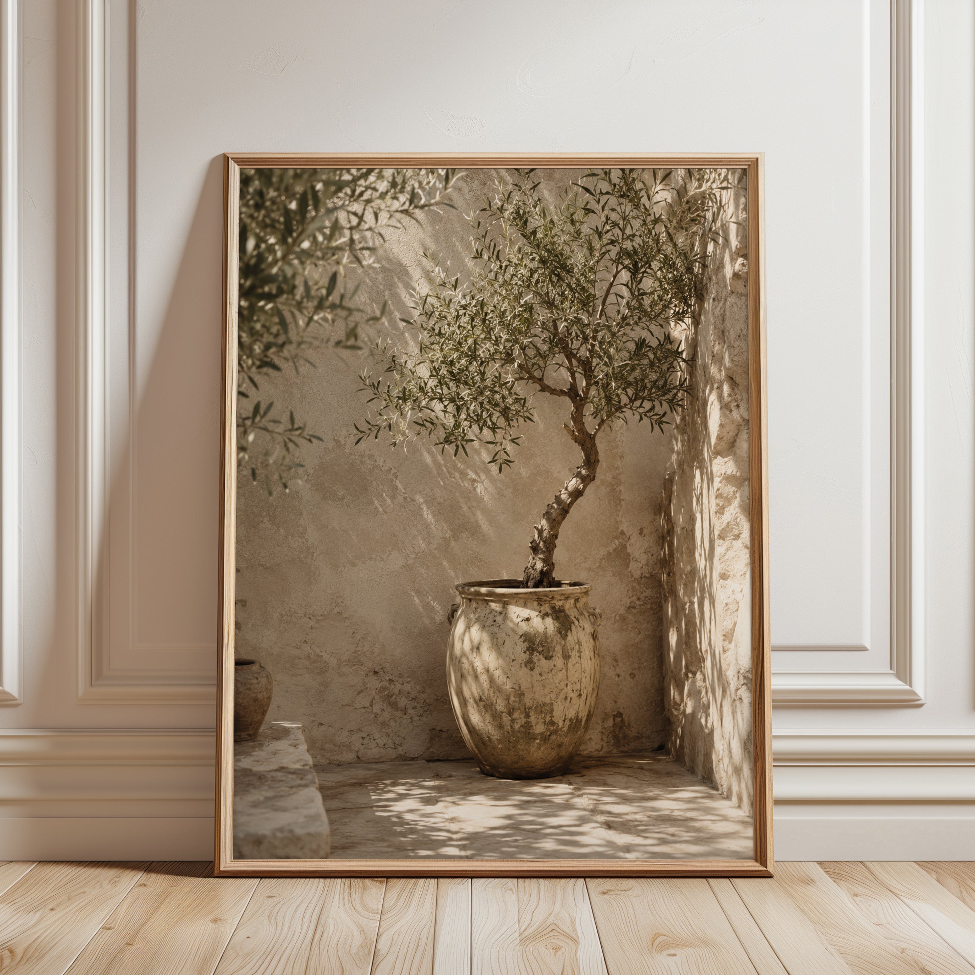 Mediterranean Olive Tree Wall Art: Rustic Sepia Photography - framed detail