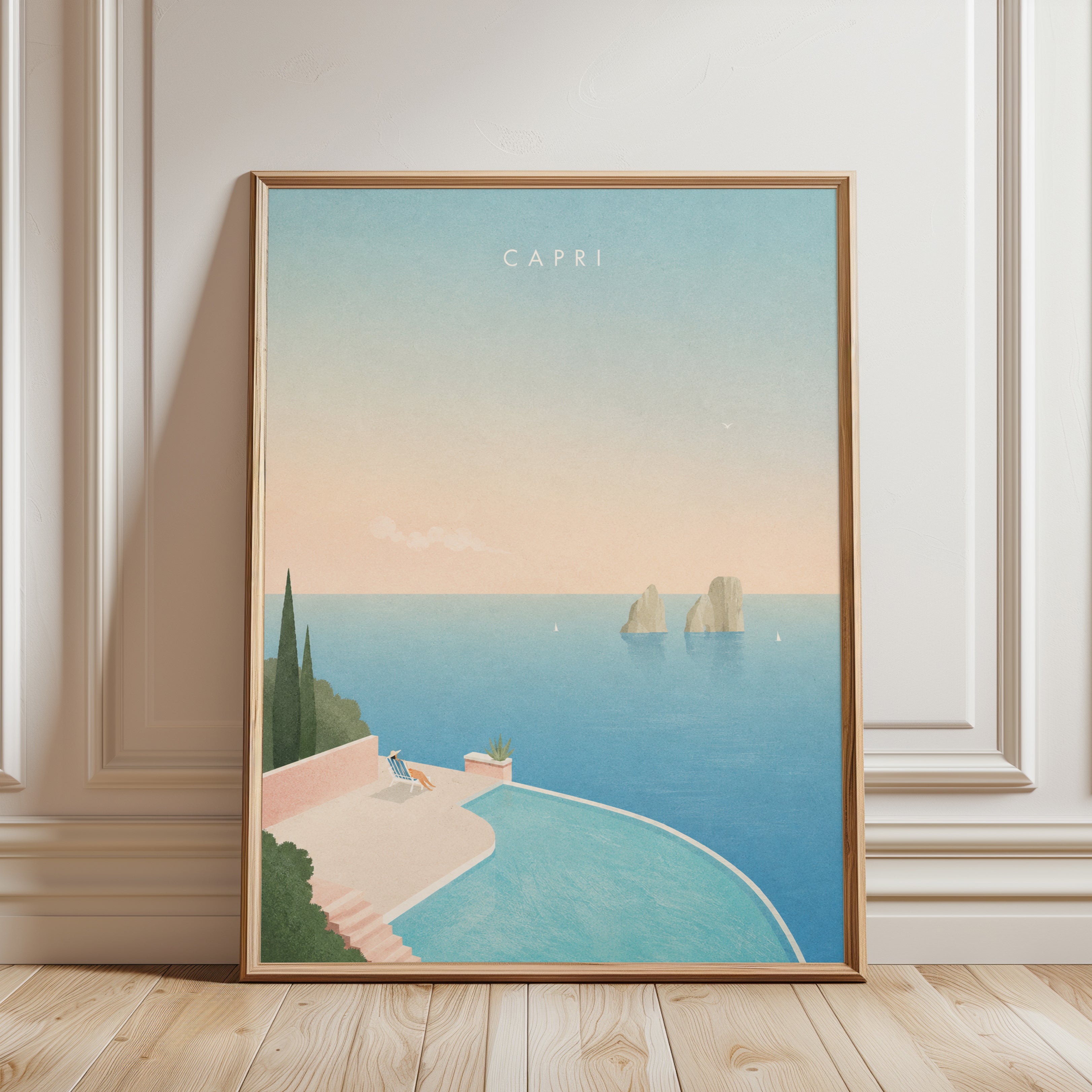 Capri Coast Art Print: Minimalist Italian Mediterranean Sea View - framed detail