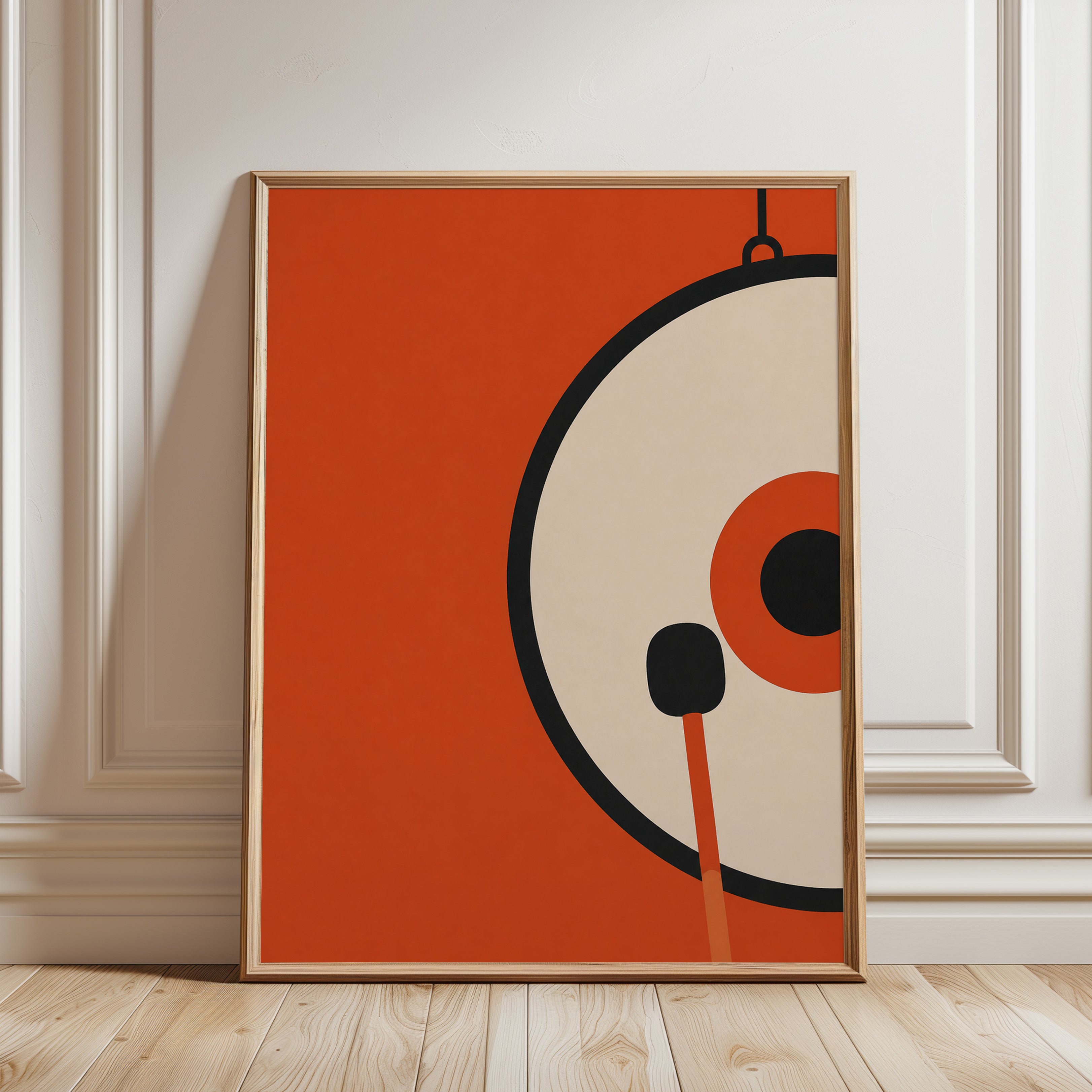 Mid-Century Modern Pendant Lamp Art Print: Orange Geometric Design - framed detail