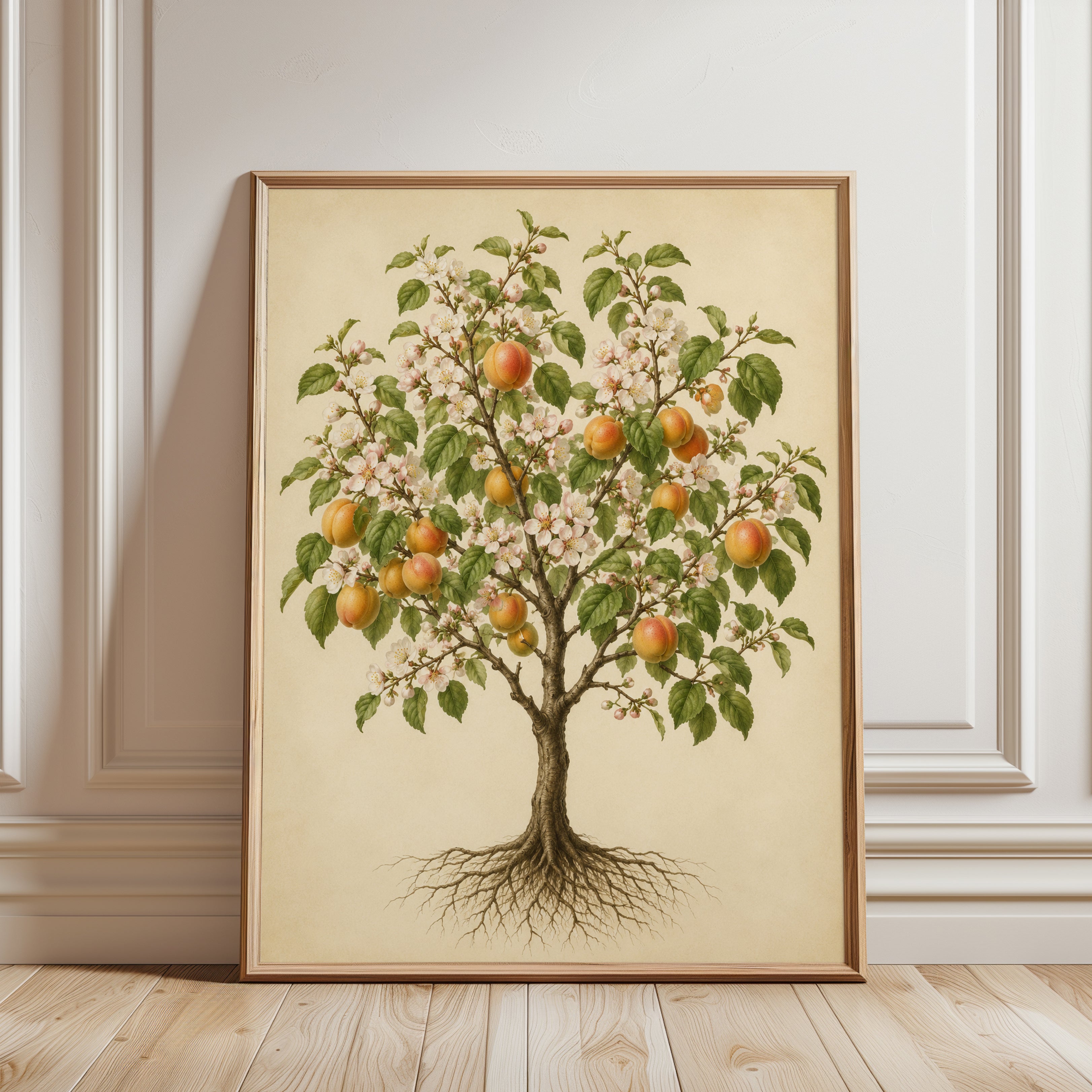 Apricot Tree with Blossoms Print: Vintage Botanical Wall Art - framed detail