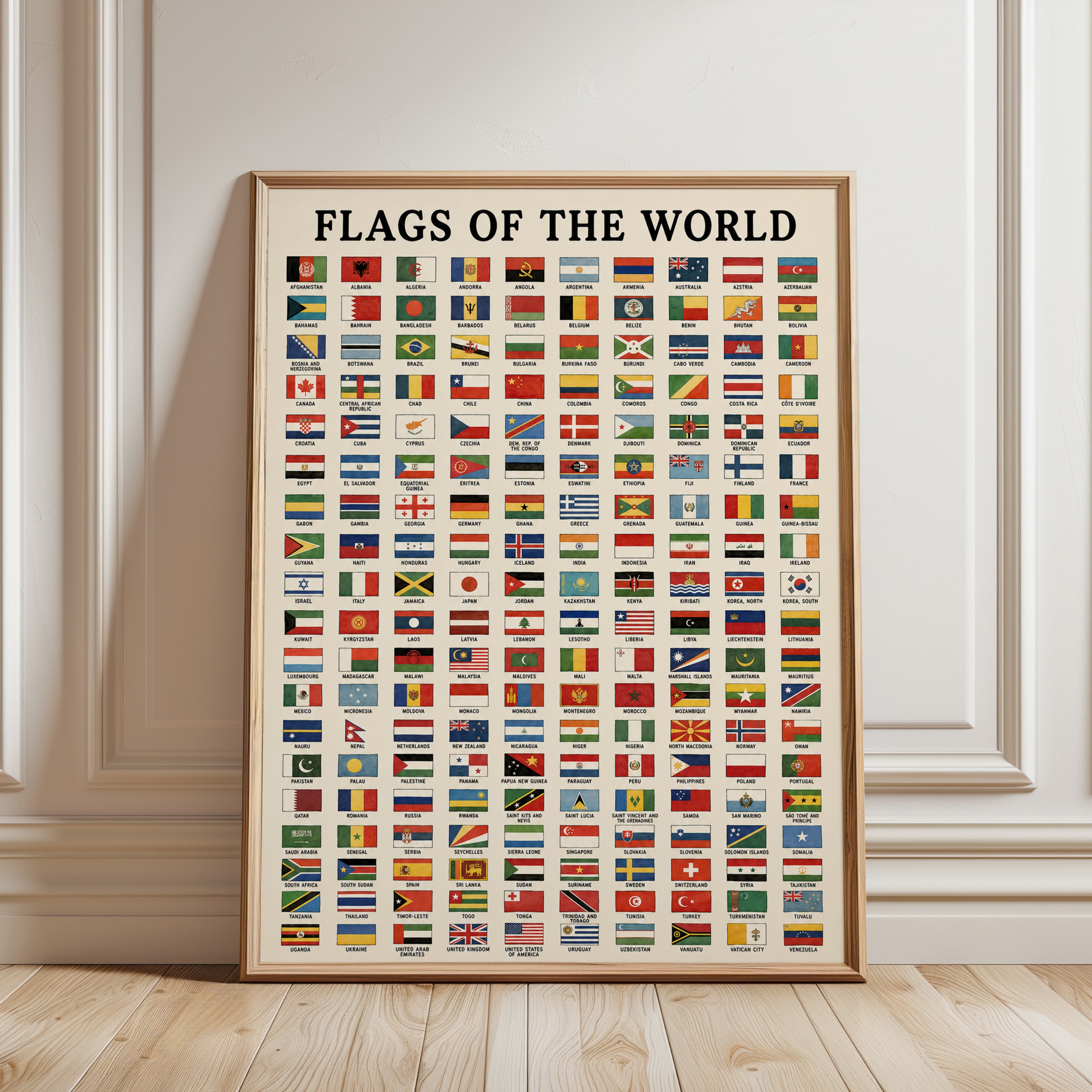 Flags of the World Educational Poster: International Reference Chart - framed detail