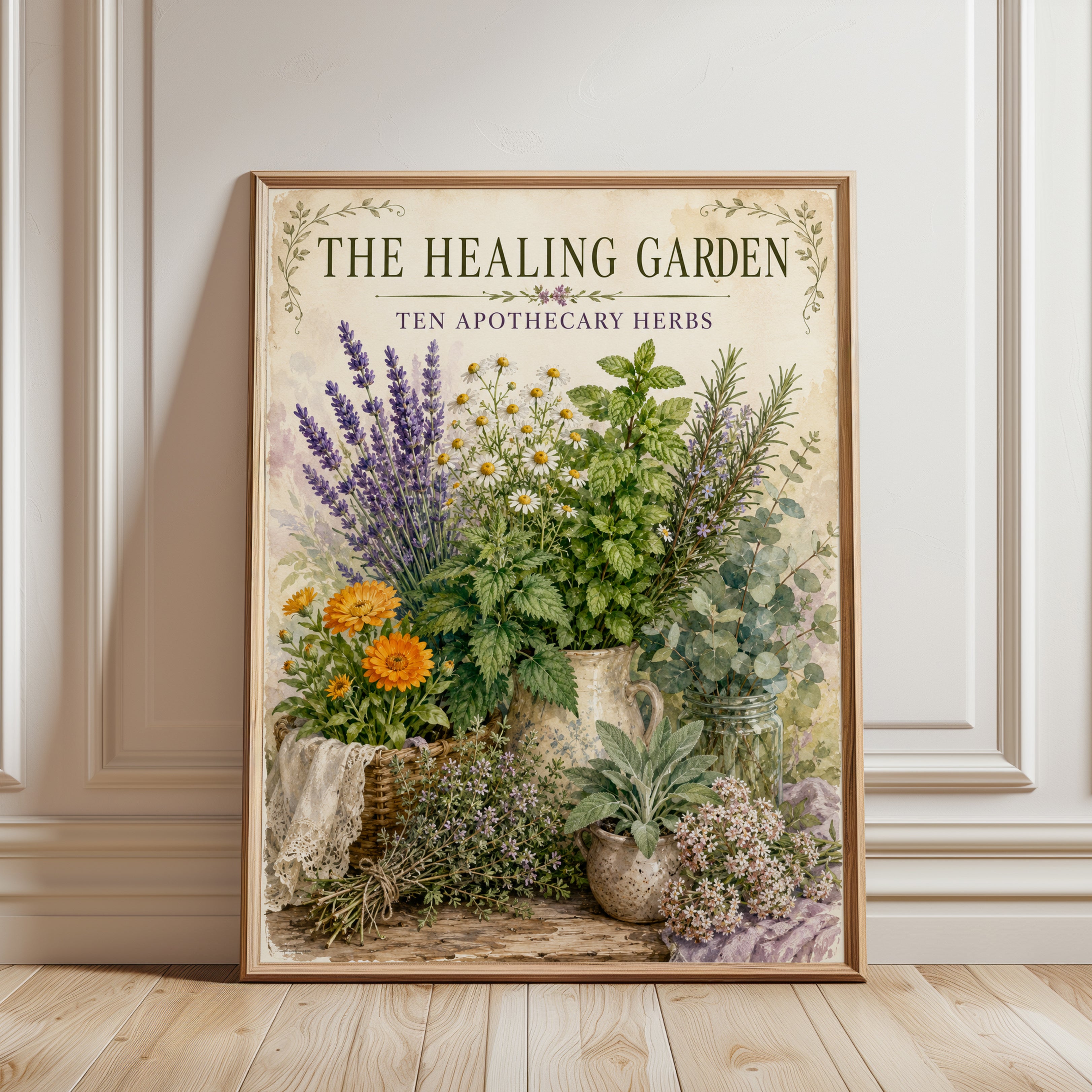 Vintage Herb Garden Print - framed detail
