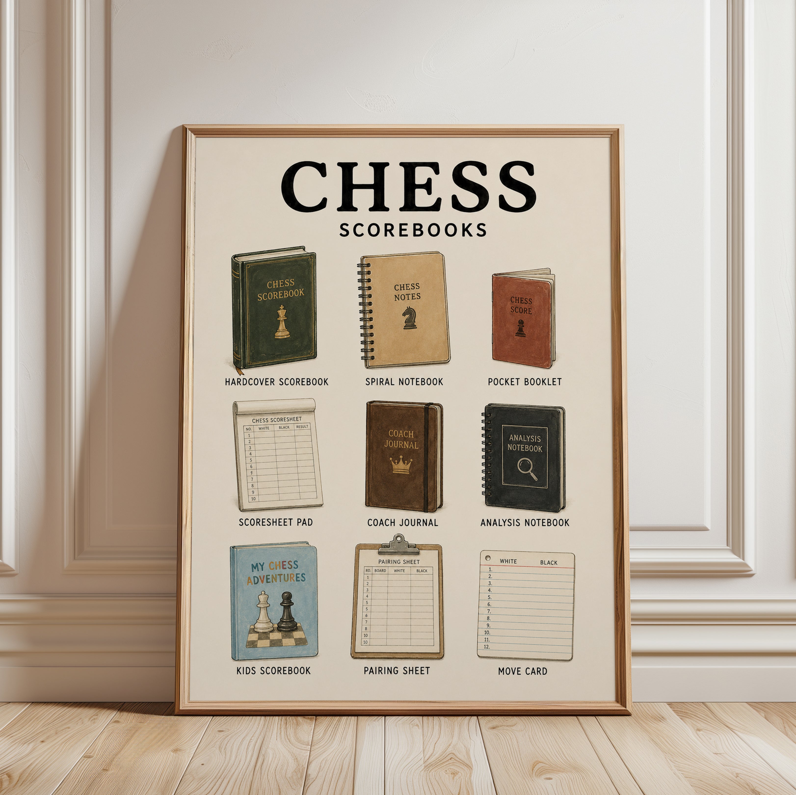 Chess Scorebook Collection Print: Vintage Educational Poster - framed detail