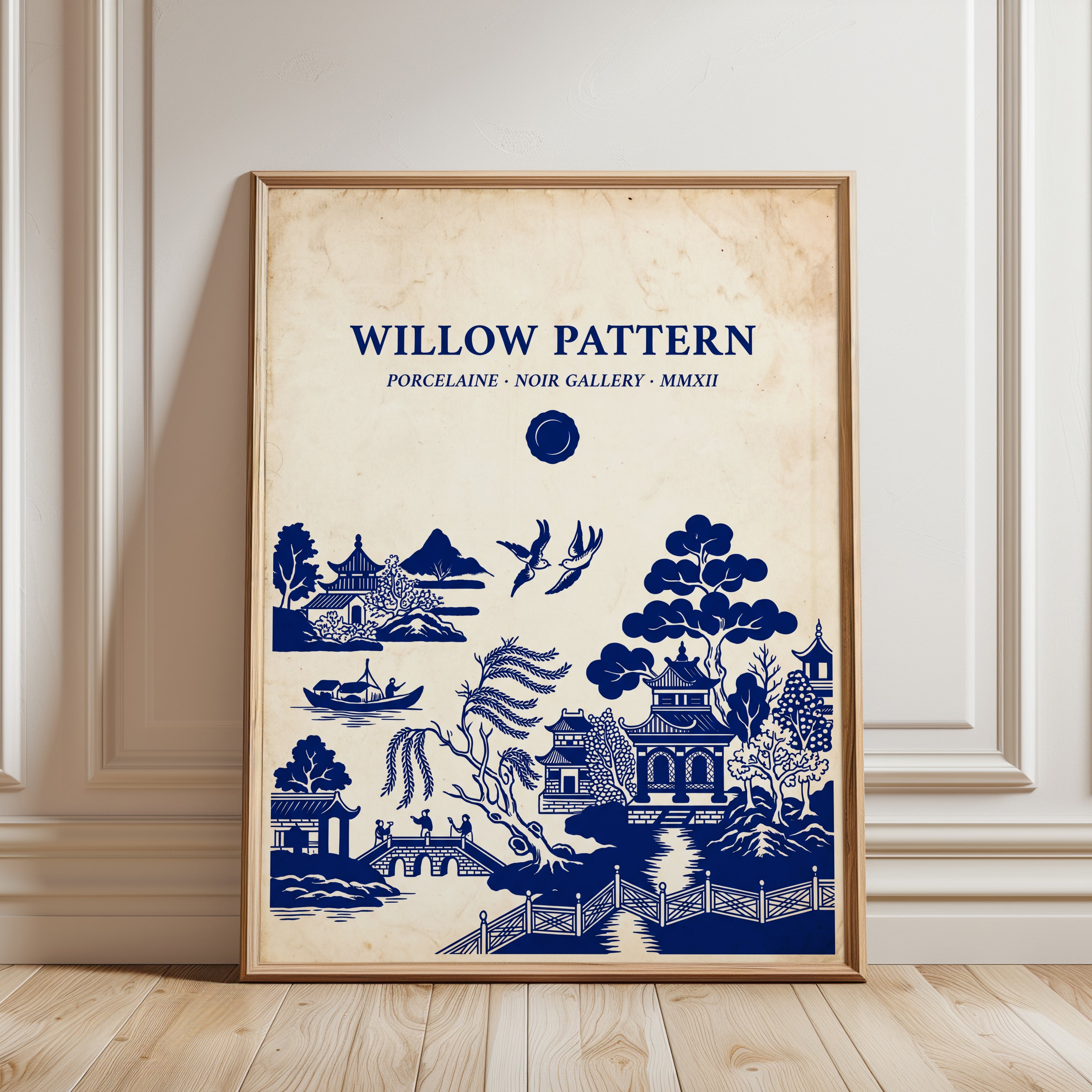 Willow Pattern Wall Art: Traditional Blue and White - framed detail