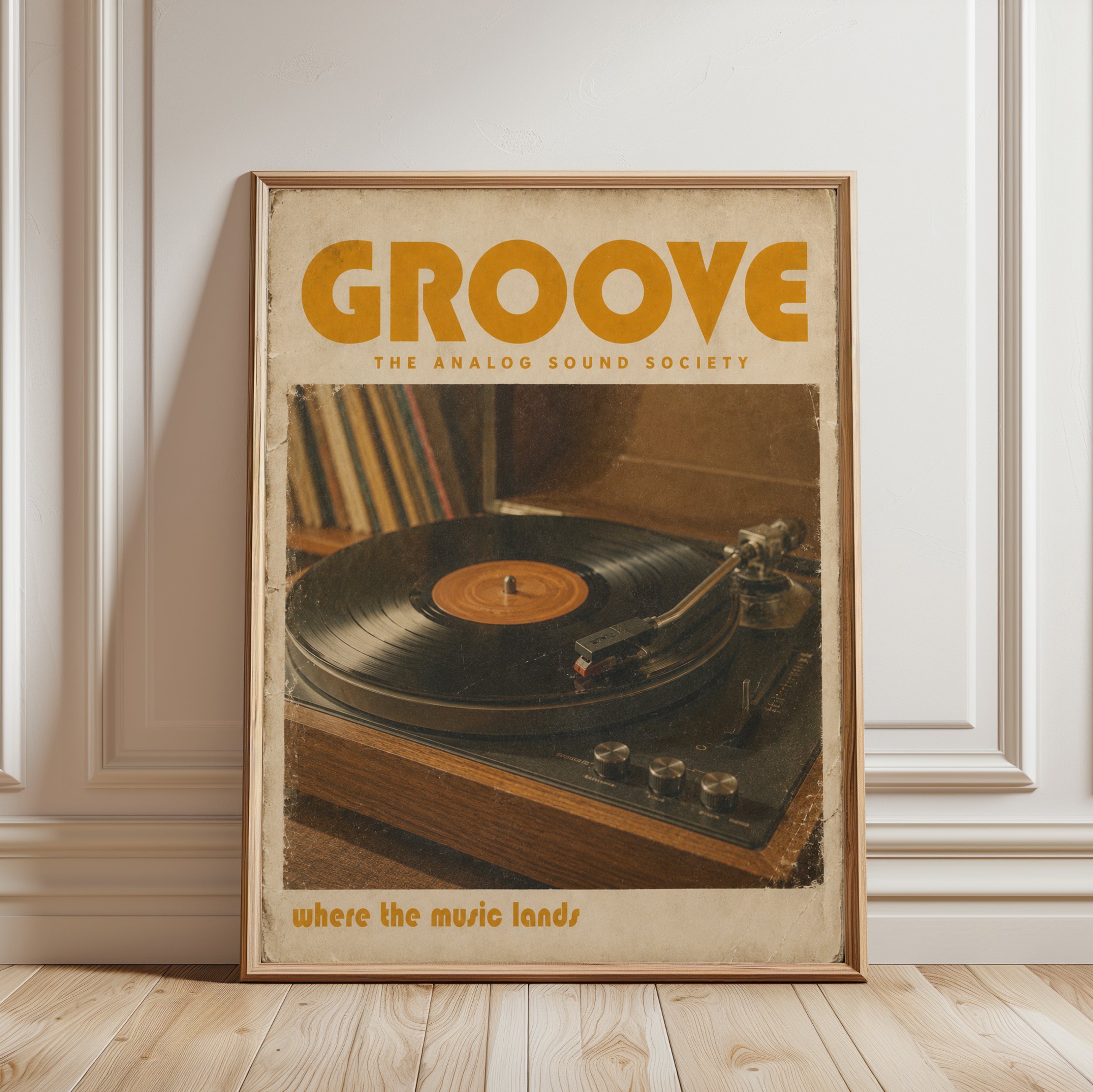 Vintage Record Player Print — Retro Turntable Poster - framed detail