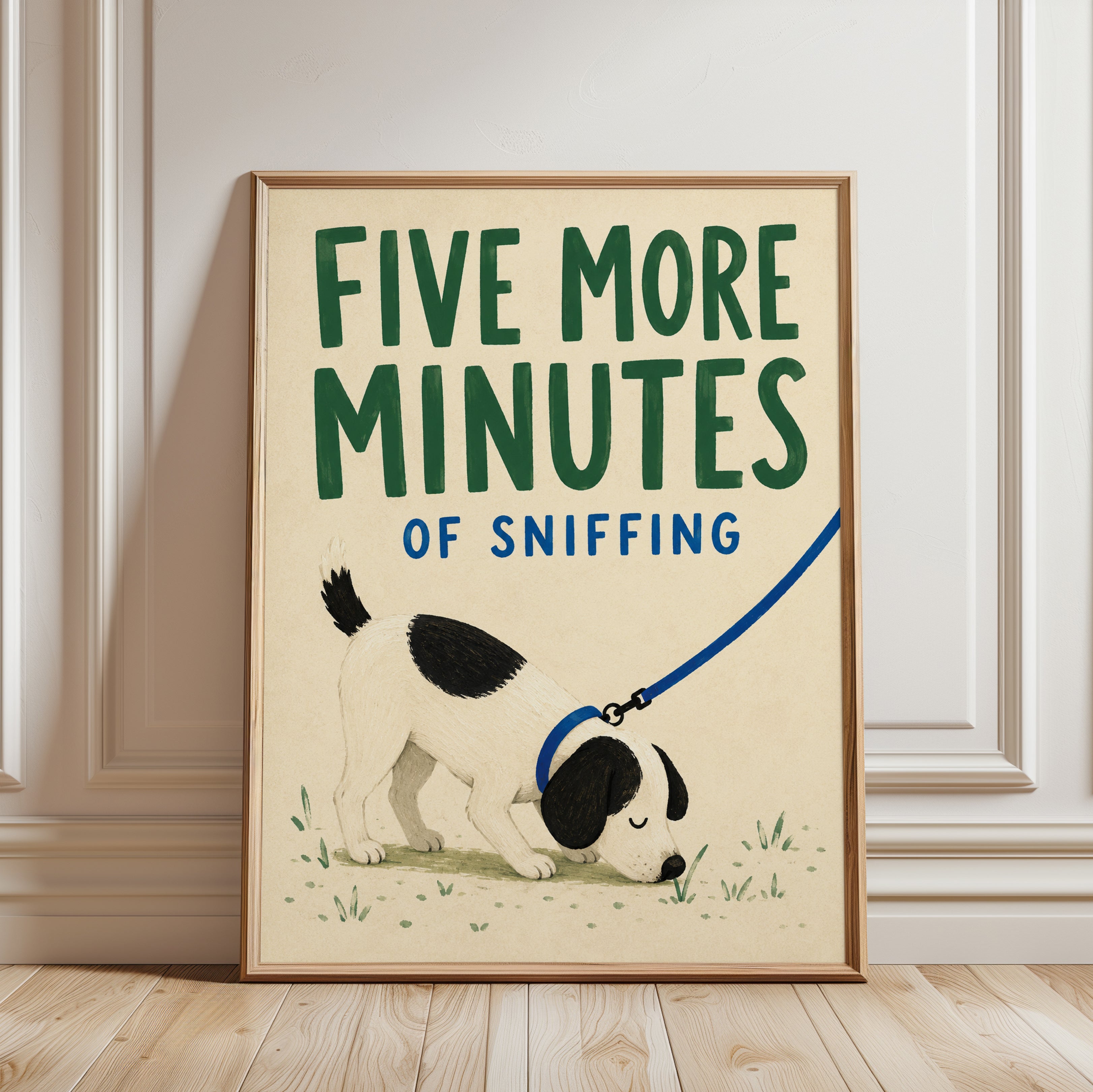Funny Dog Poster – Five More Minutes Wall Art - framed detail