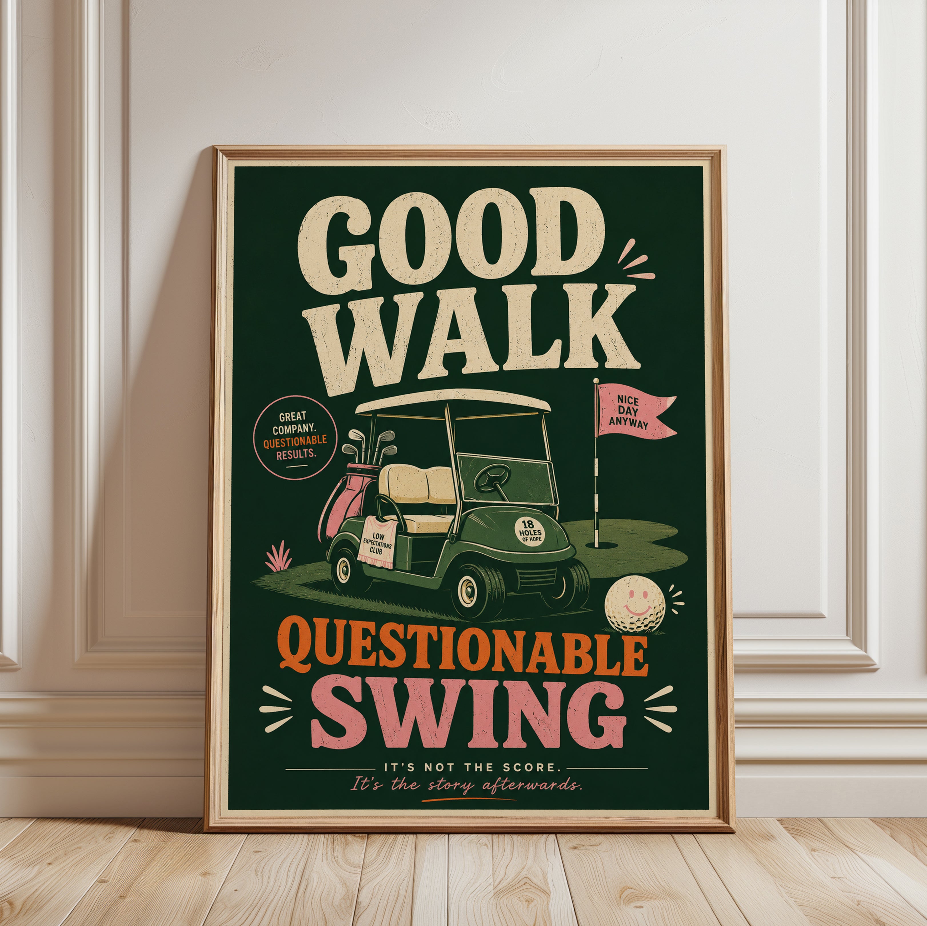 Vintage Golf Art Print: Retro 'Good Walk - framed detail