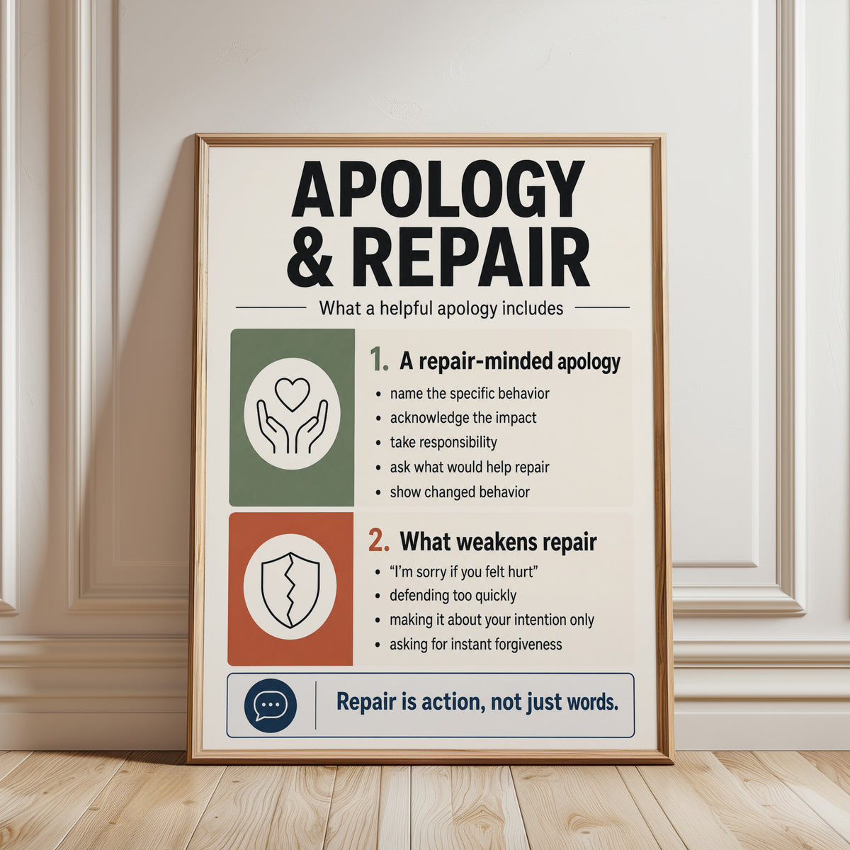 Apology & Repair Poster: Emotional Intelligence Decor - framed detail
