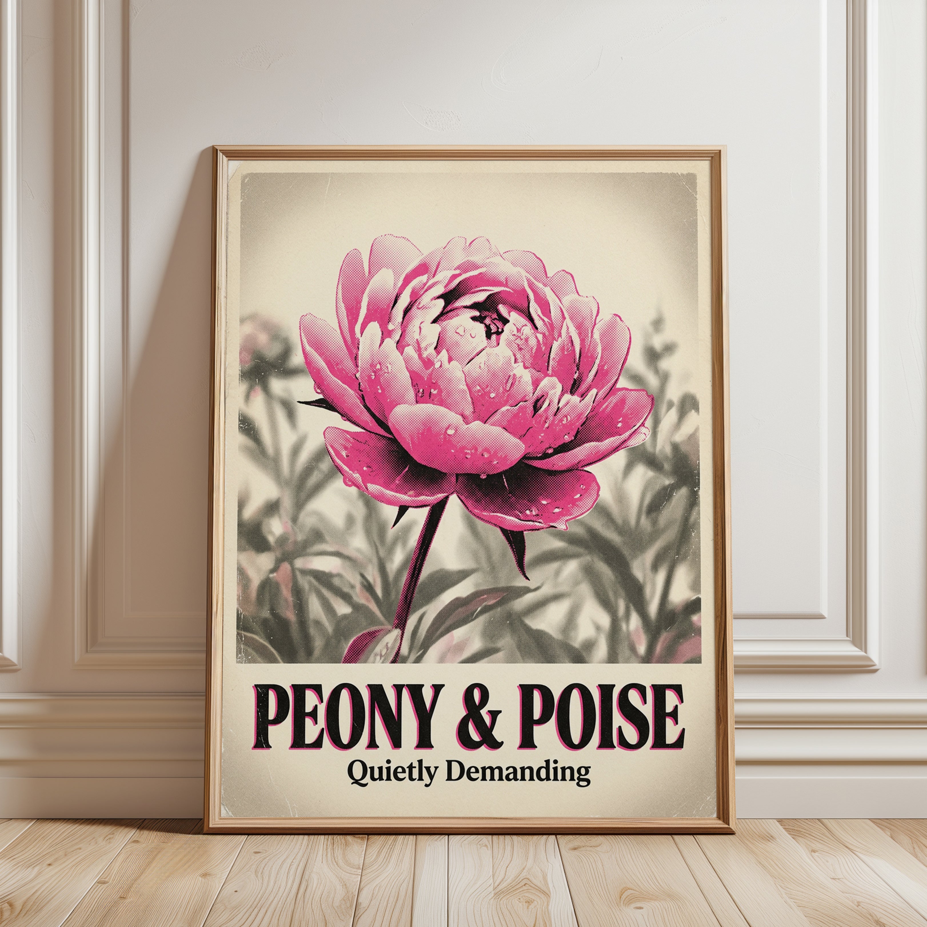 Pink Peony Poster: Vintage Botanical Wall Art - framed detail