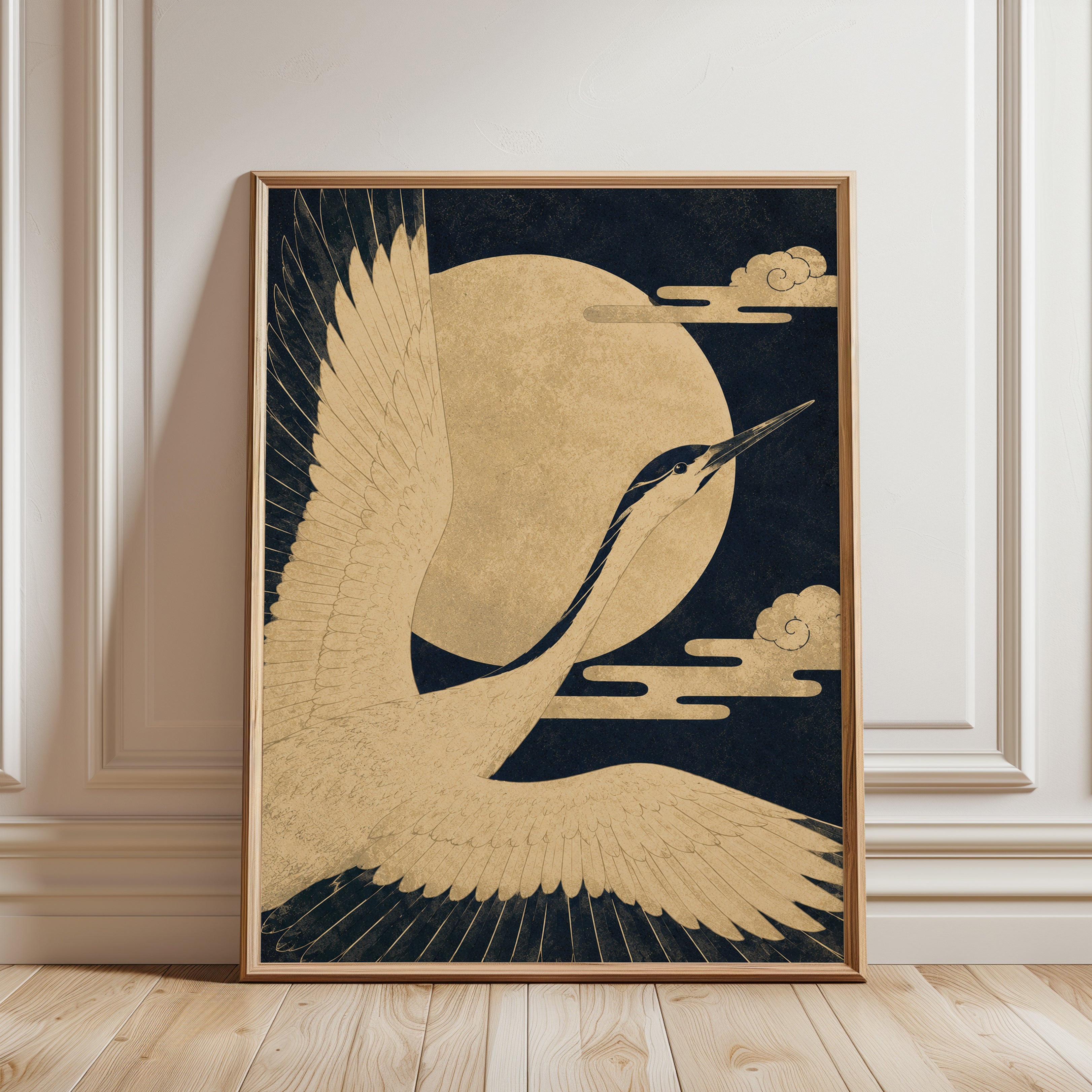 Japanese Crane Wall Art - framed detail