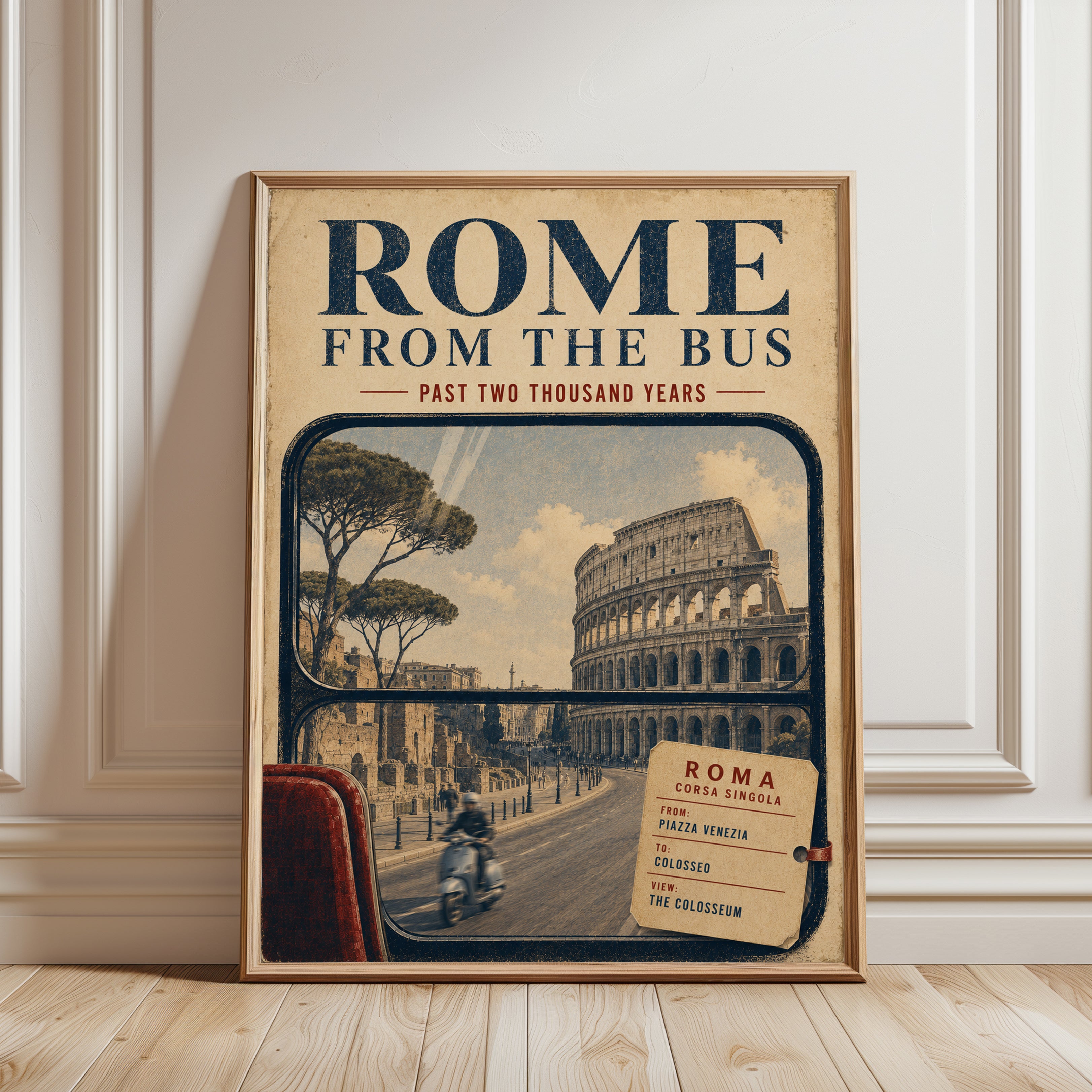Rome Travel Poster – Vintage Italy Wall Art - framed detail