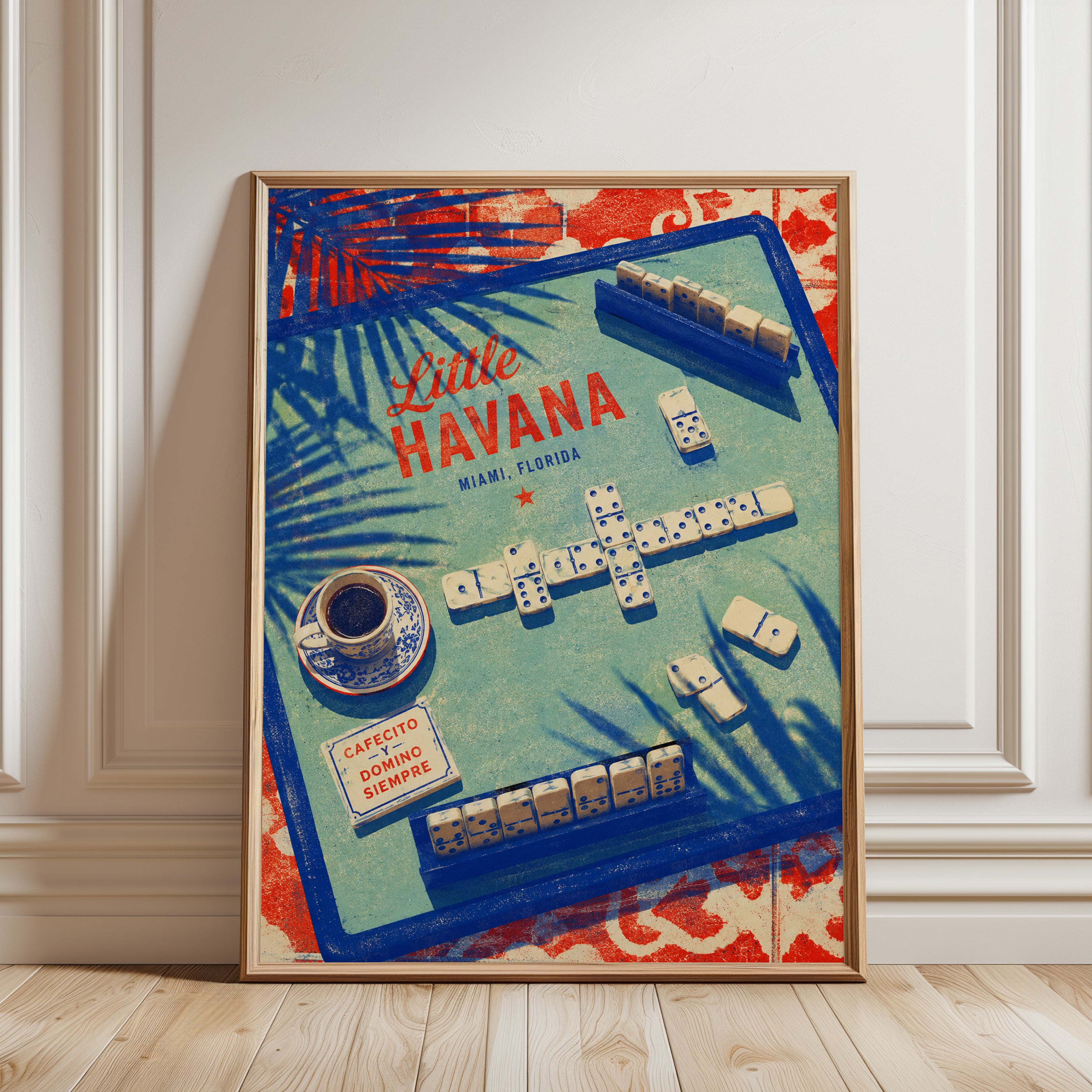 Vintage Domino Poster – Little Havana Miami Print - framed detail