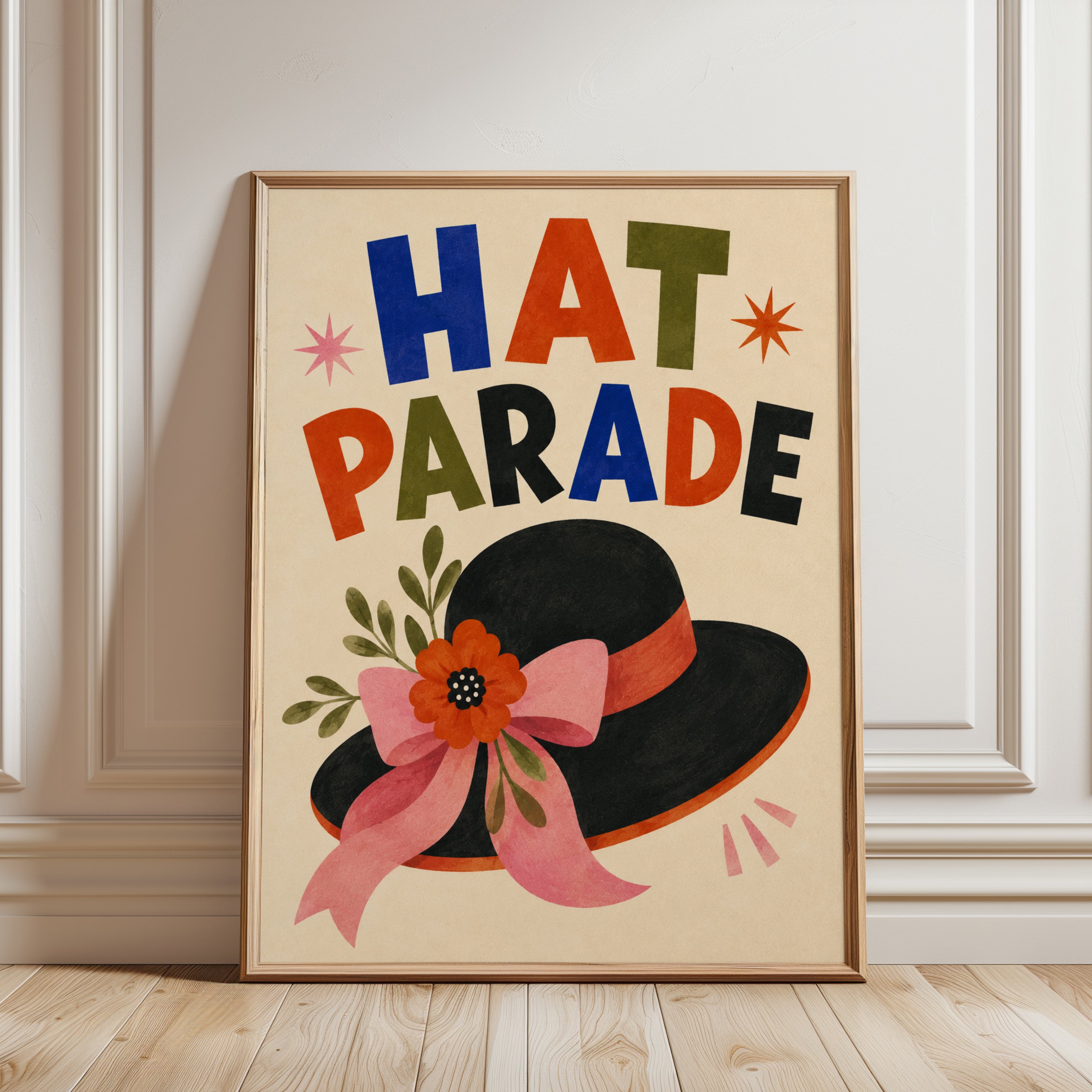 Vintage Hat Parade Print - framed detail