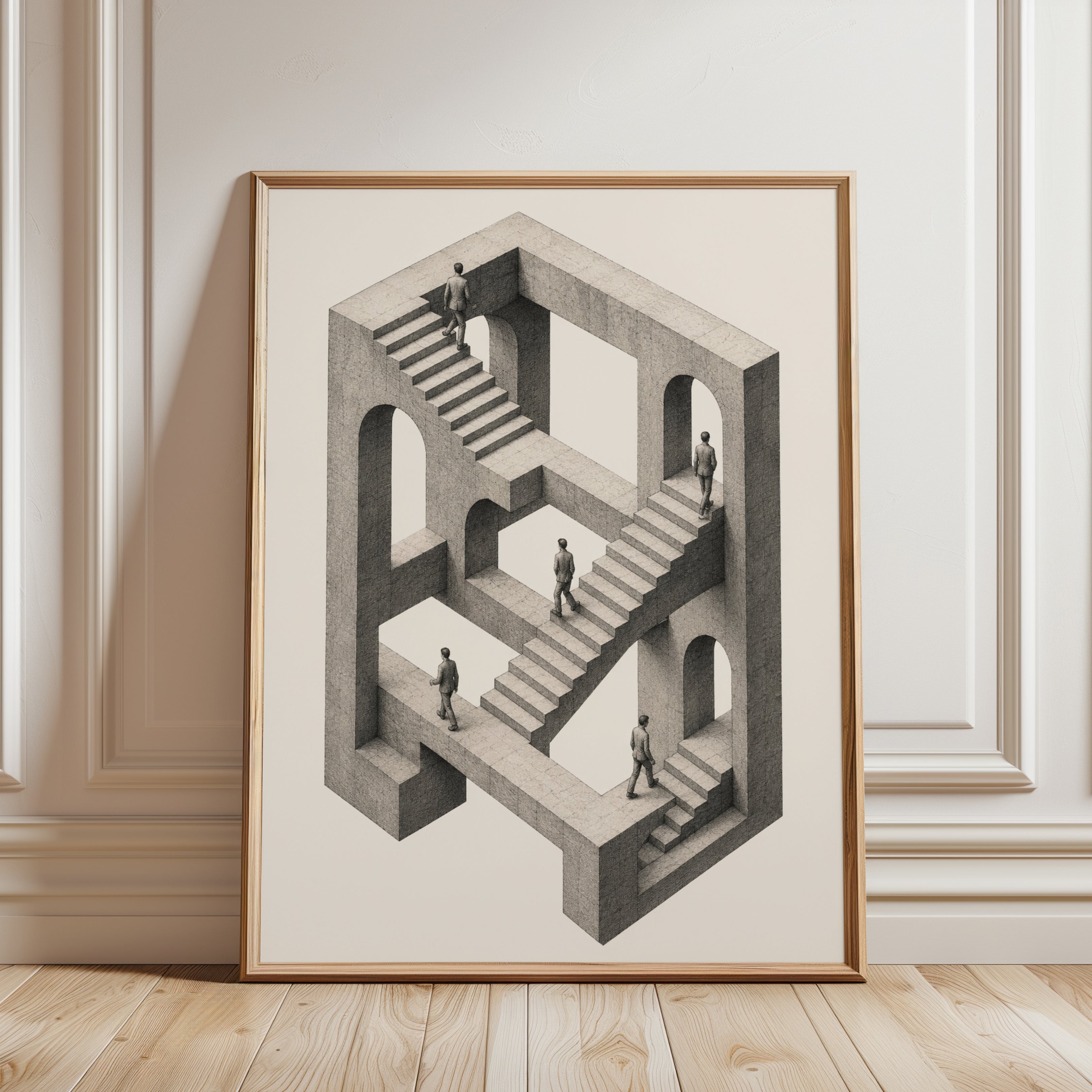 Impossible Staircase Art Print: Escher Style Optical Illusion - framed detail