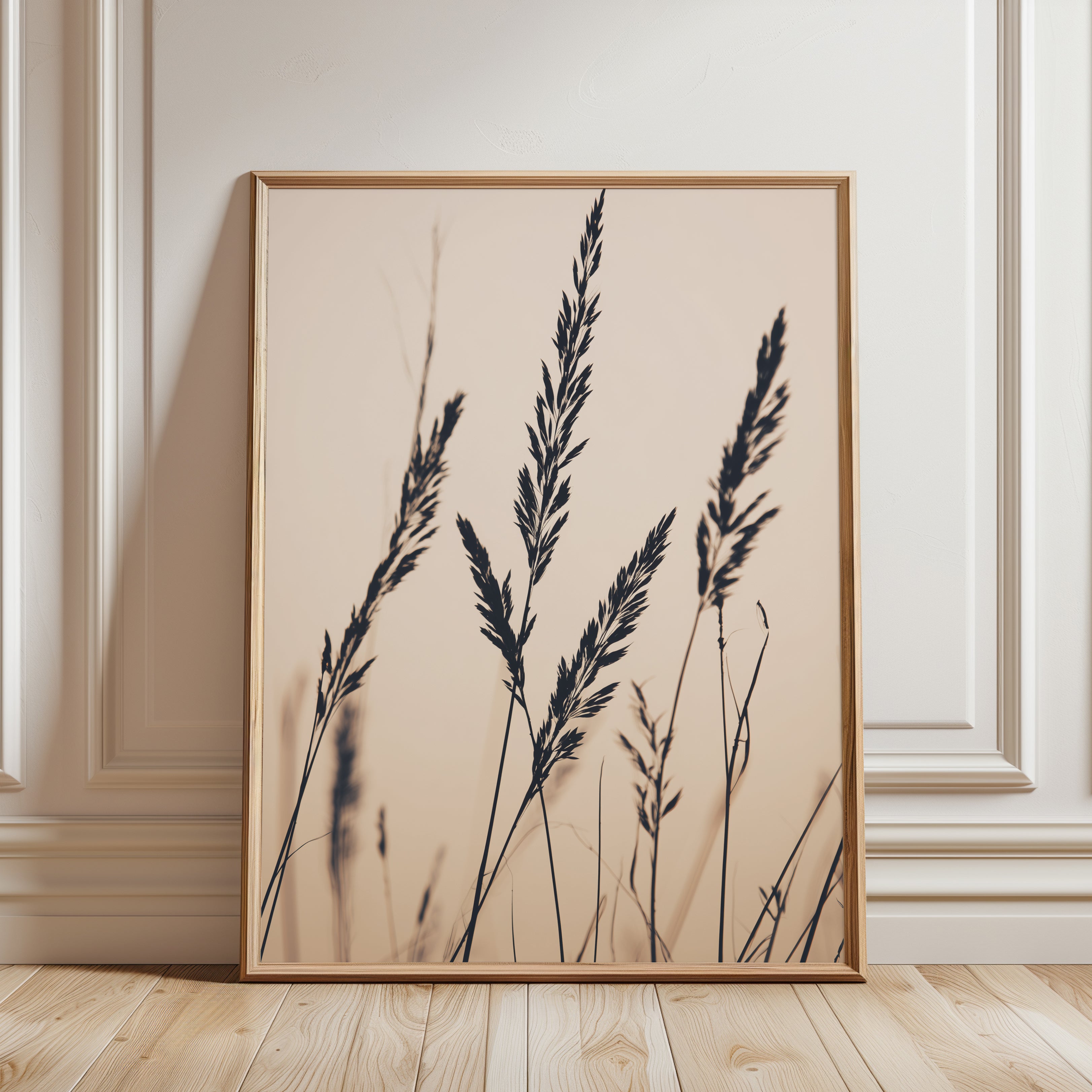 Botanical Grass Print: Minimalist Dried Wheat Stems - framed detail