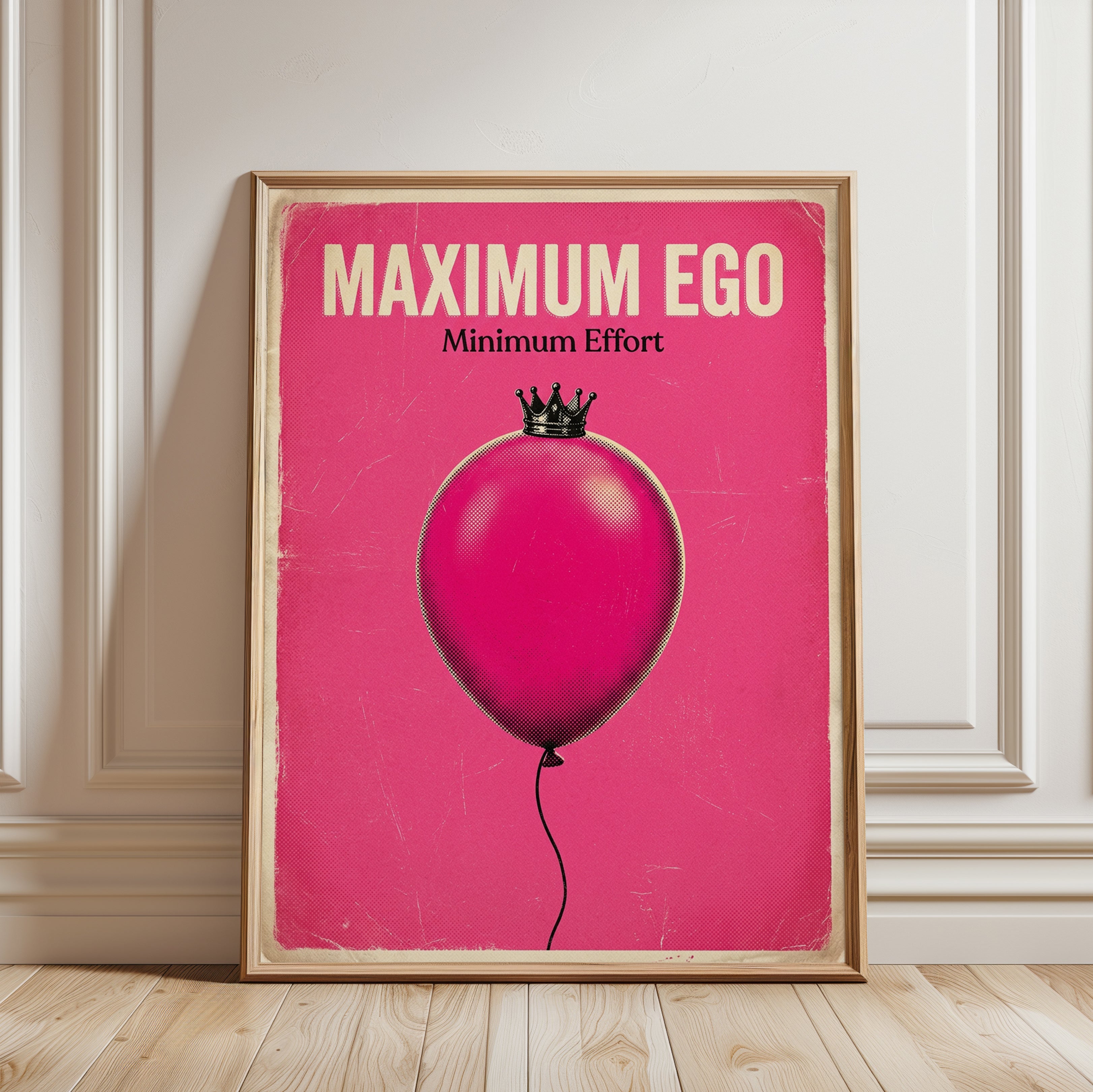 Retro Pop Art Balloon Print – Crowned Pink Balloon - framed detail