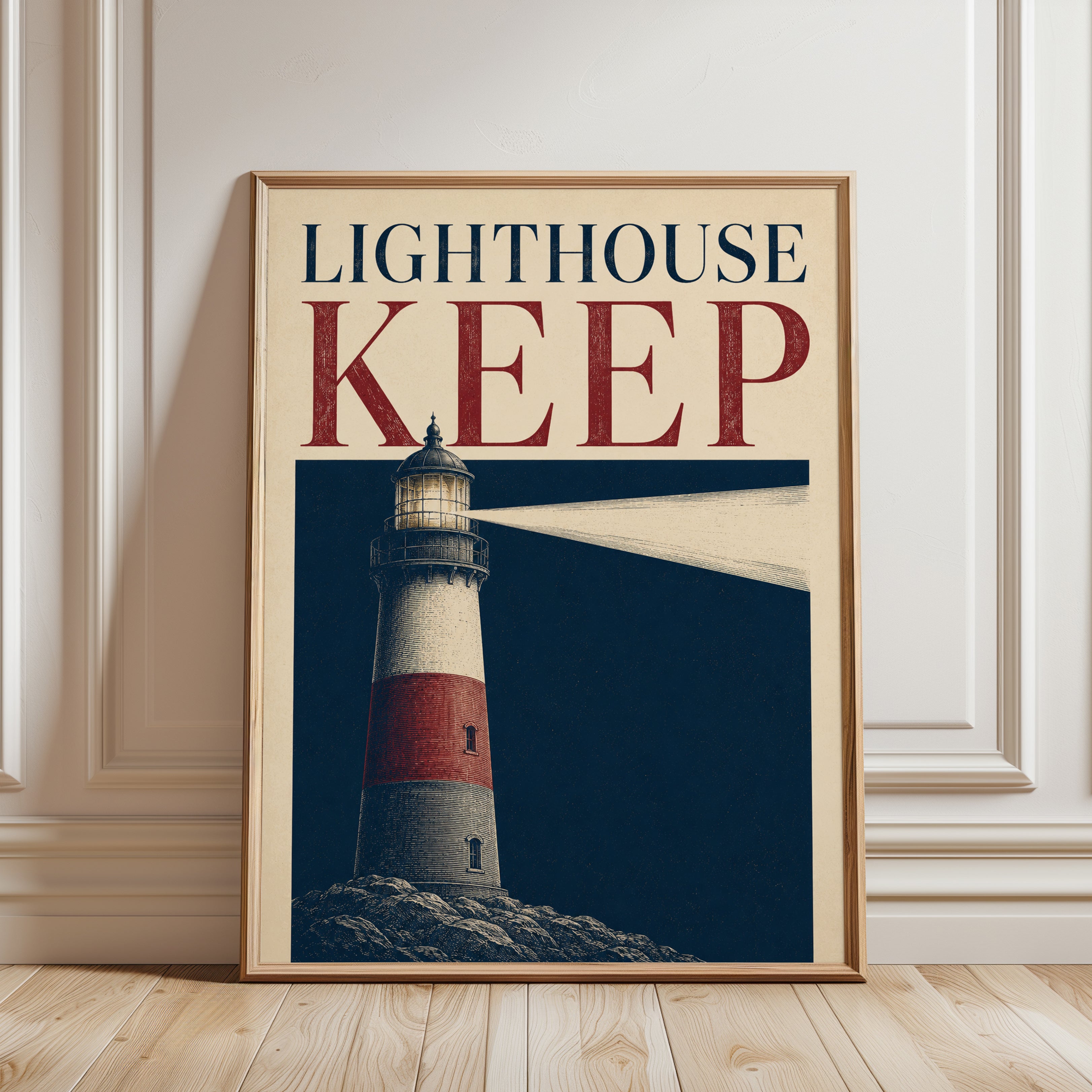 Lighthouse Wall Art – Nautical Poster - framed detail